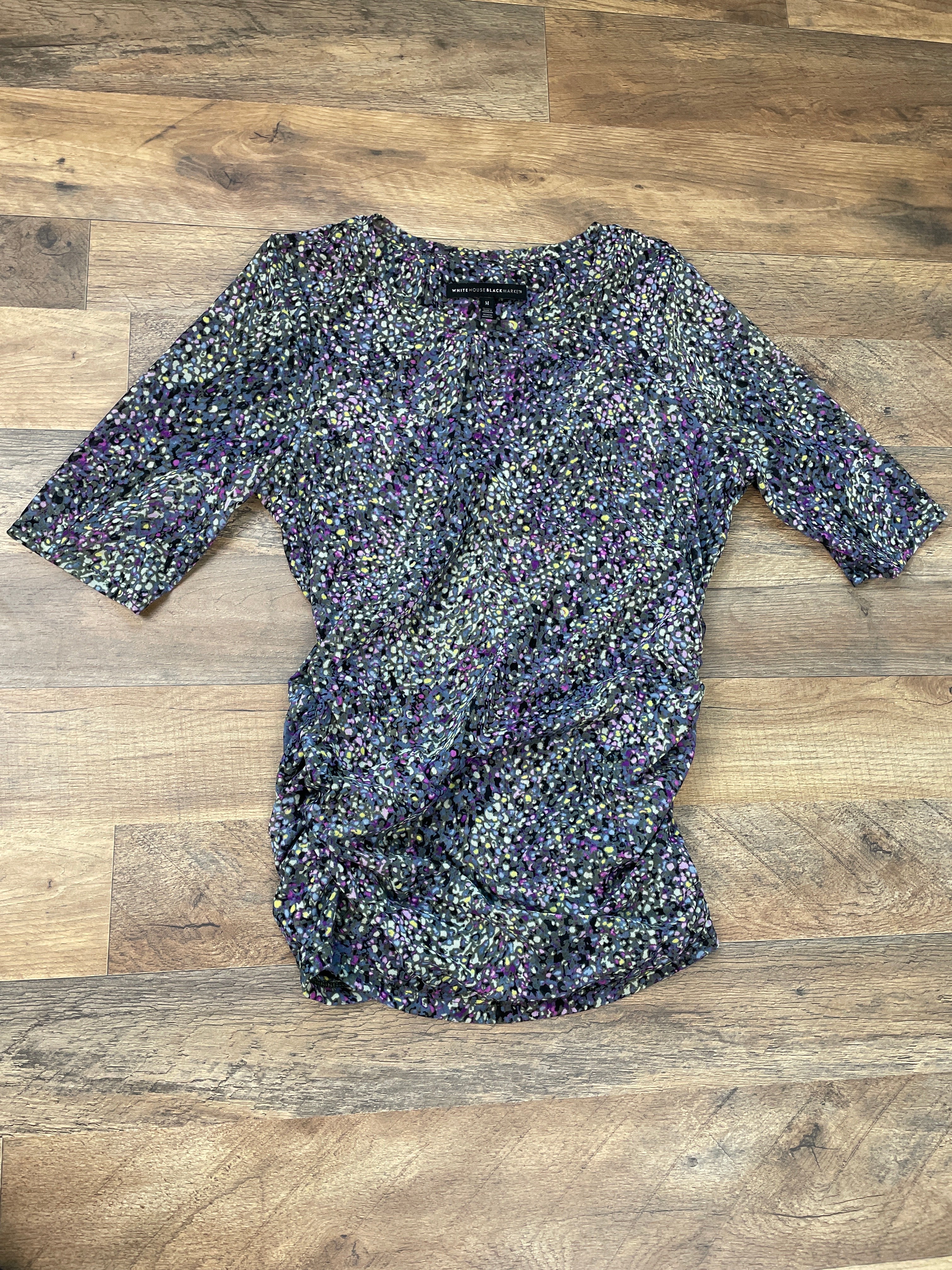 WHBM Mesh 1/2 Sleeve Top with Gathered Sides (M) - BinxBerry Consignment