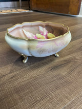 Vintage Hand Painted Ceramic Clawfoot Bowl