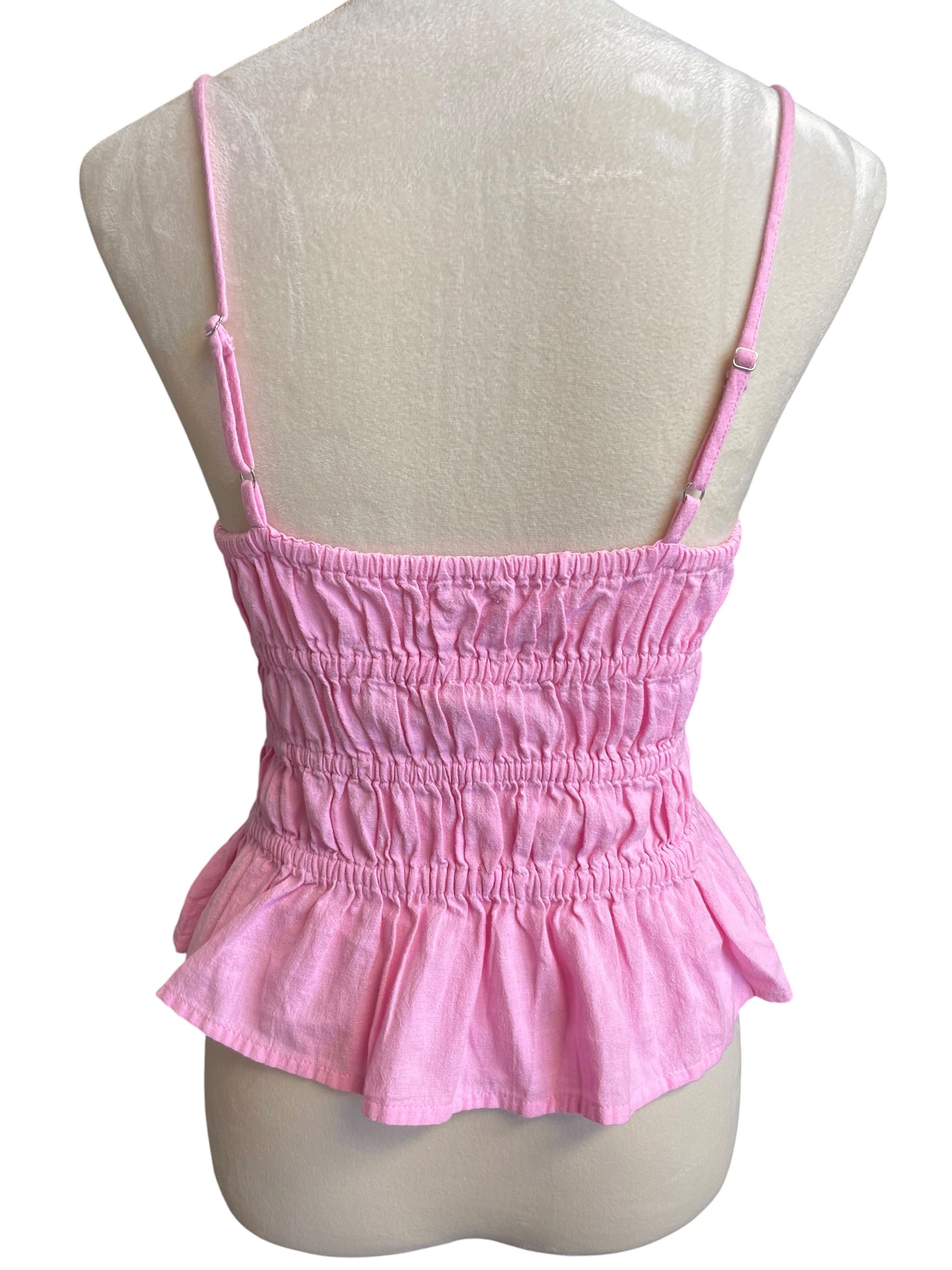 Chaser Spaghetti Strap Cotton/Linen Ruffle Top (M)
