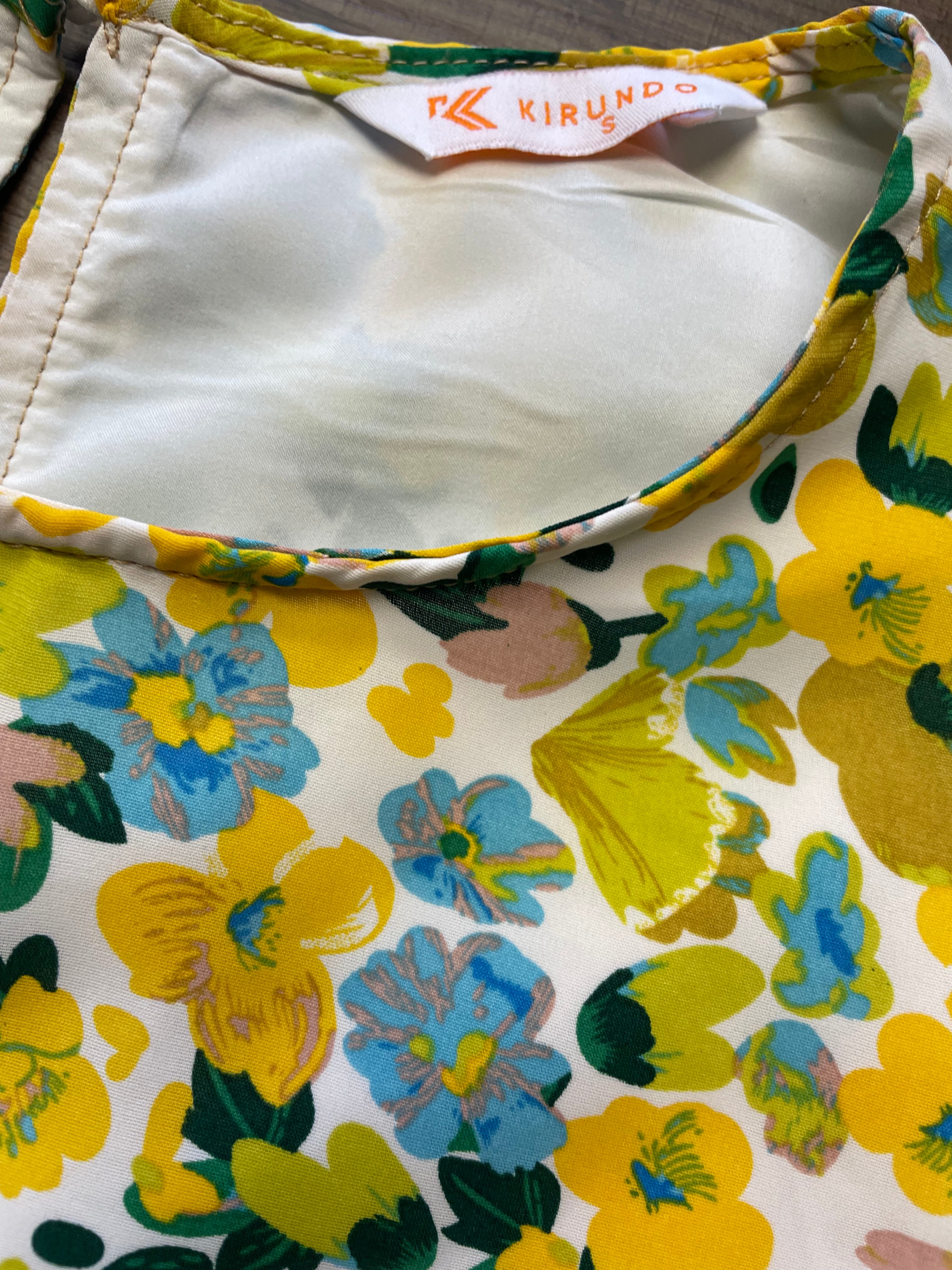 KIRUNDO Yellow Floral Ruffle Sleeve Tiered Maxi Dress (S) - BinxBerry Consignment
