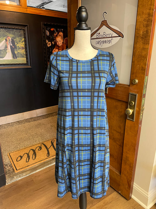 LuLaRoe Blue Plaid Dress (XS)
