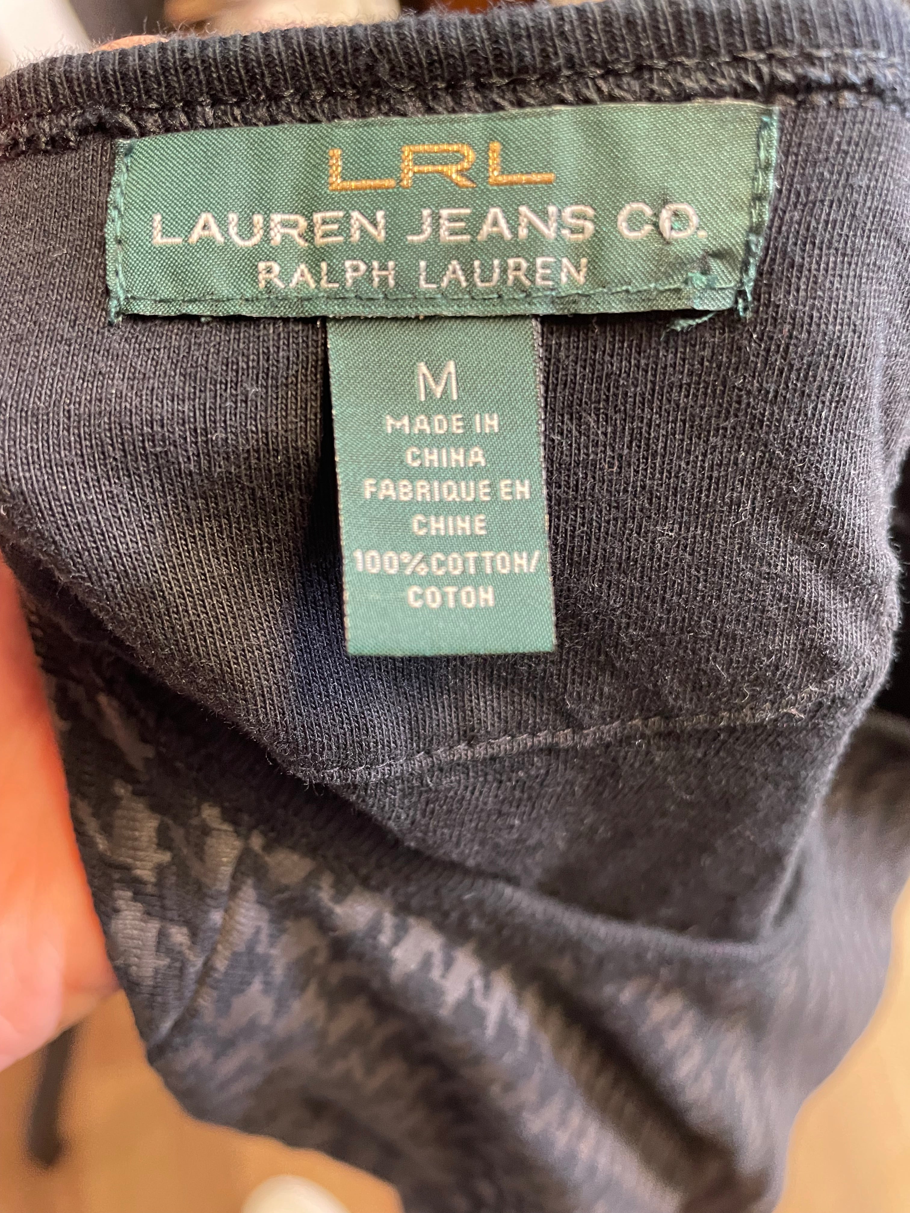 LRL Ralph Lauren Houndstooth Long Sleeved Top (M)