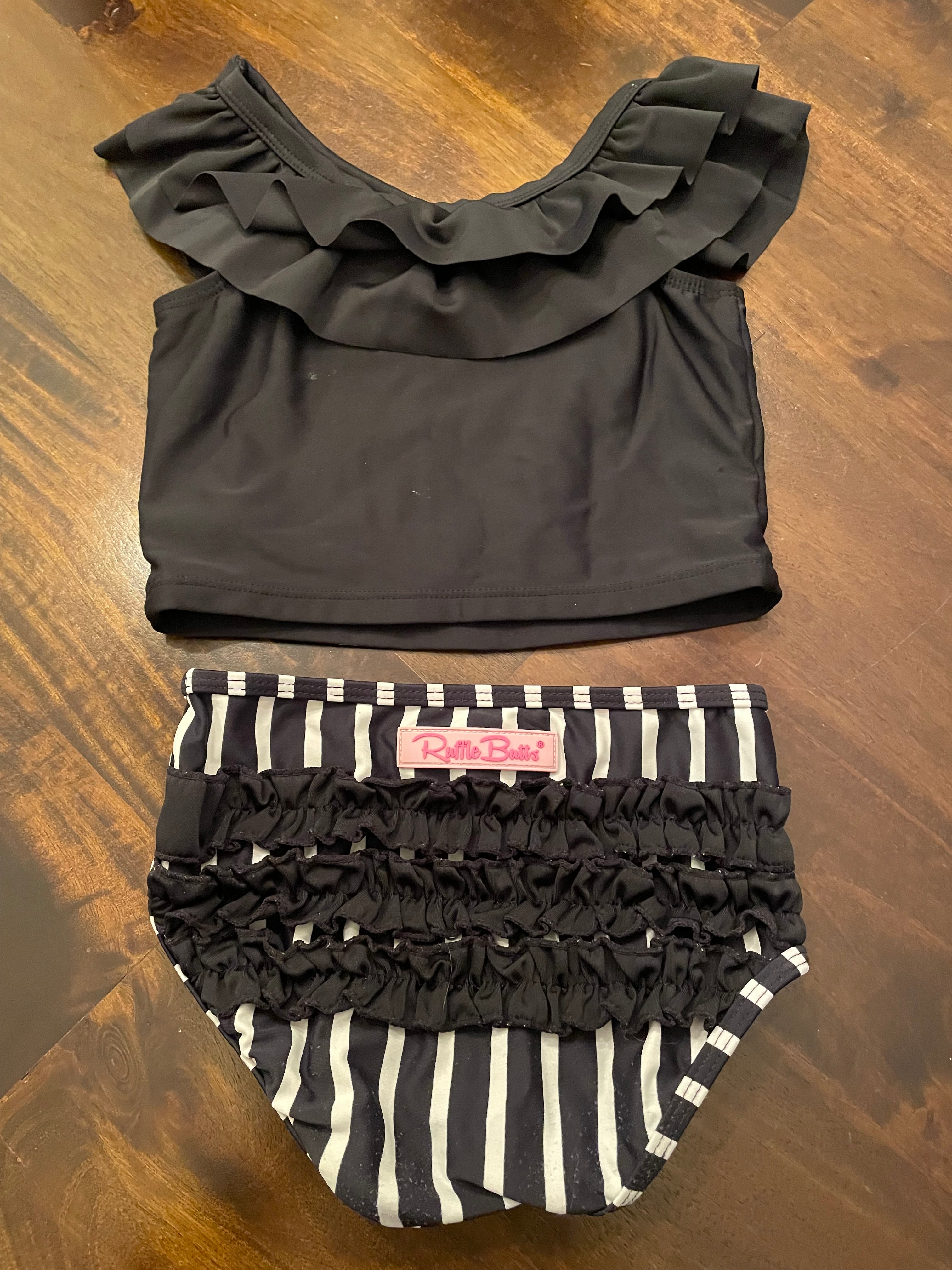 Ruffle Butts Black & White Two Piece Swim Set (4T)