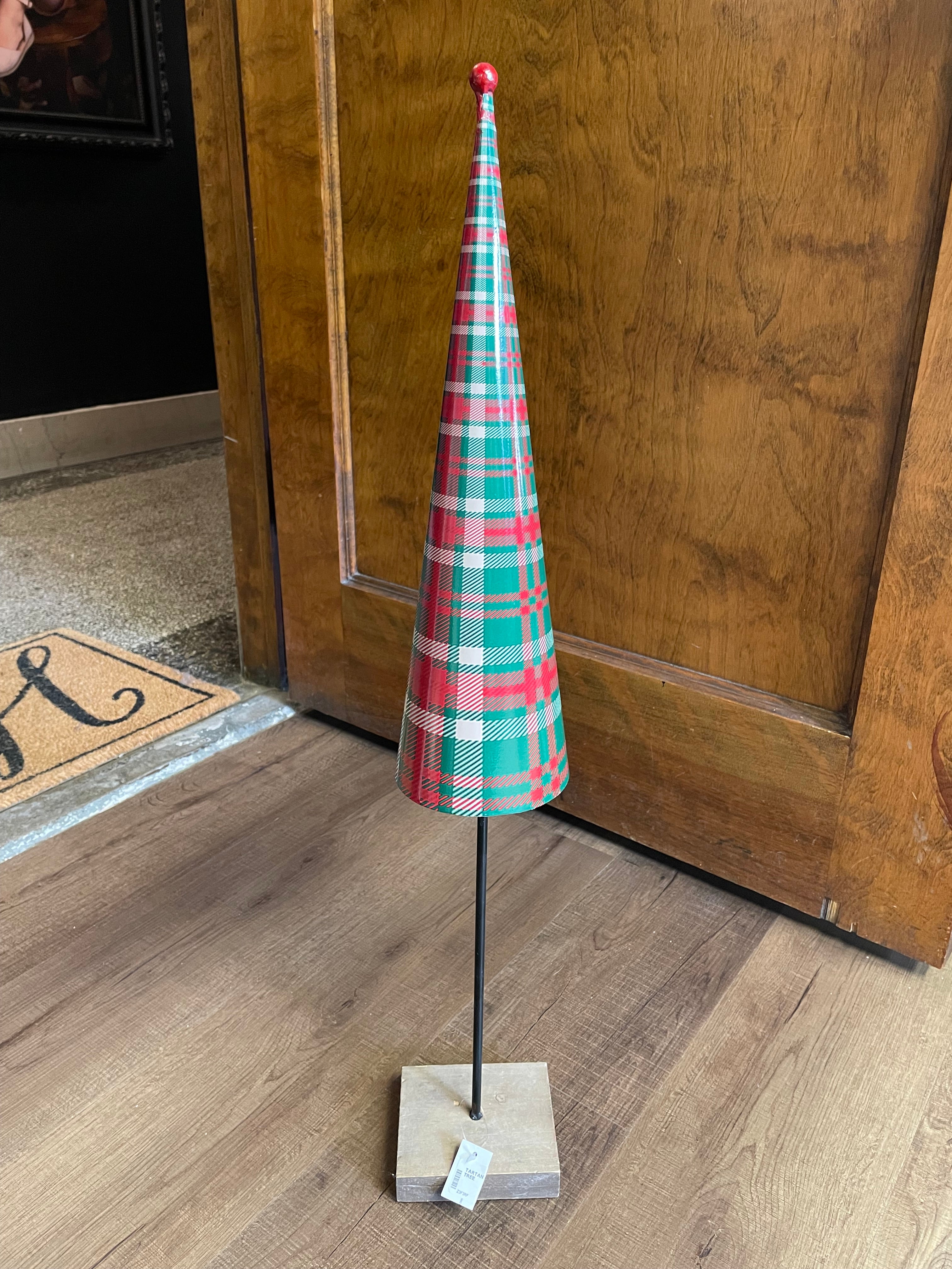 Tartan Tidings Tin Cone Plaid Tree