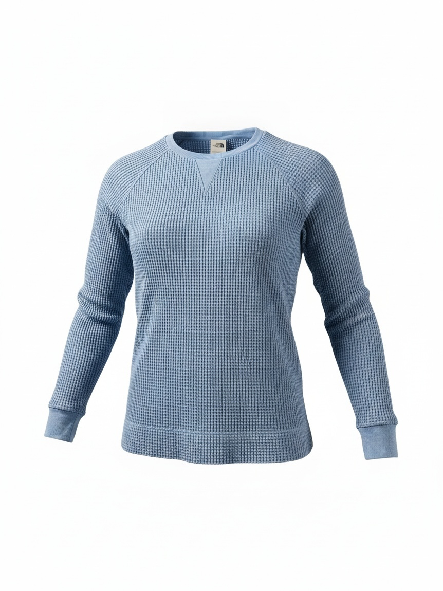 The North Face Crew Neck Waffle Top Blue Flax Women's (L)