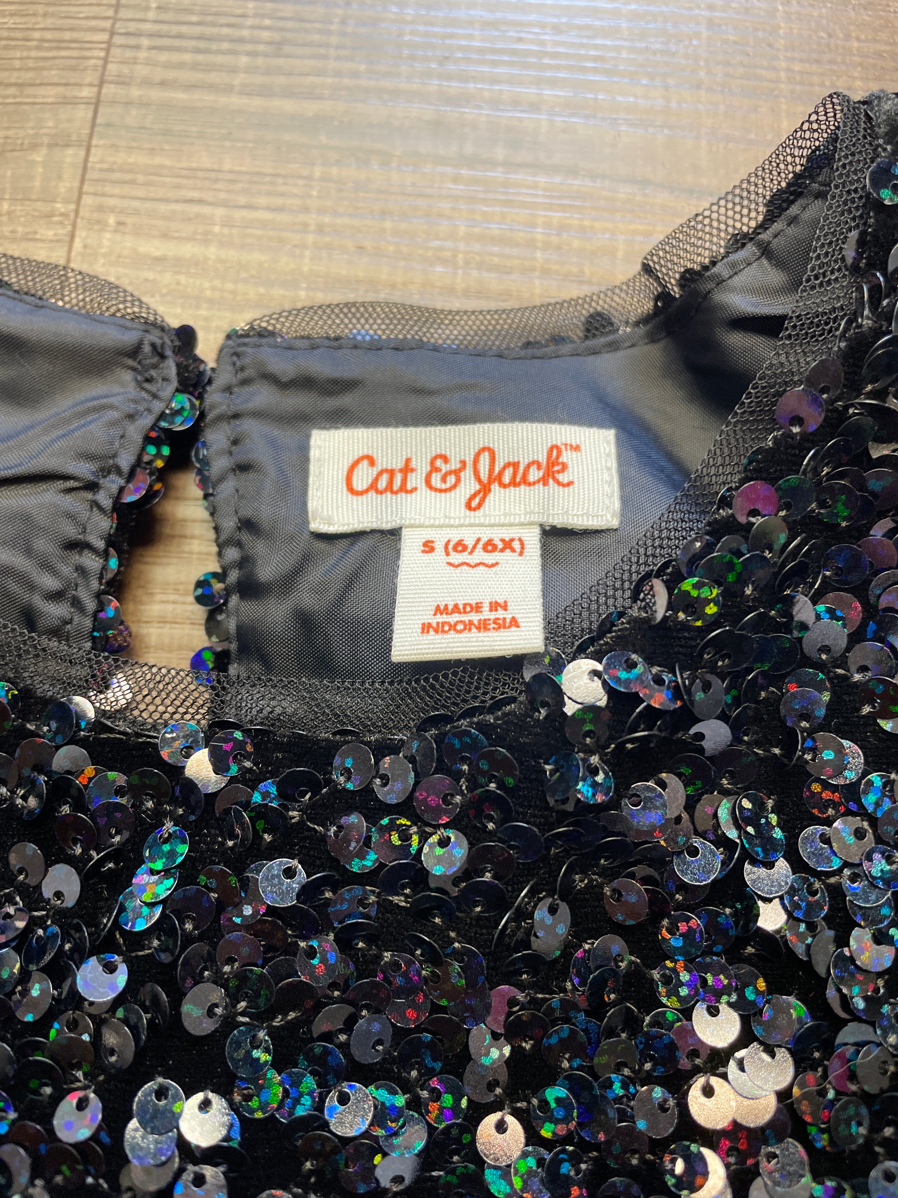 Cat & Jack Tulle & Sequins Black Dress (6/6X)