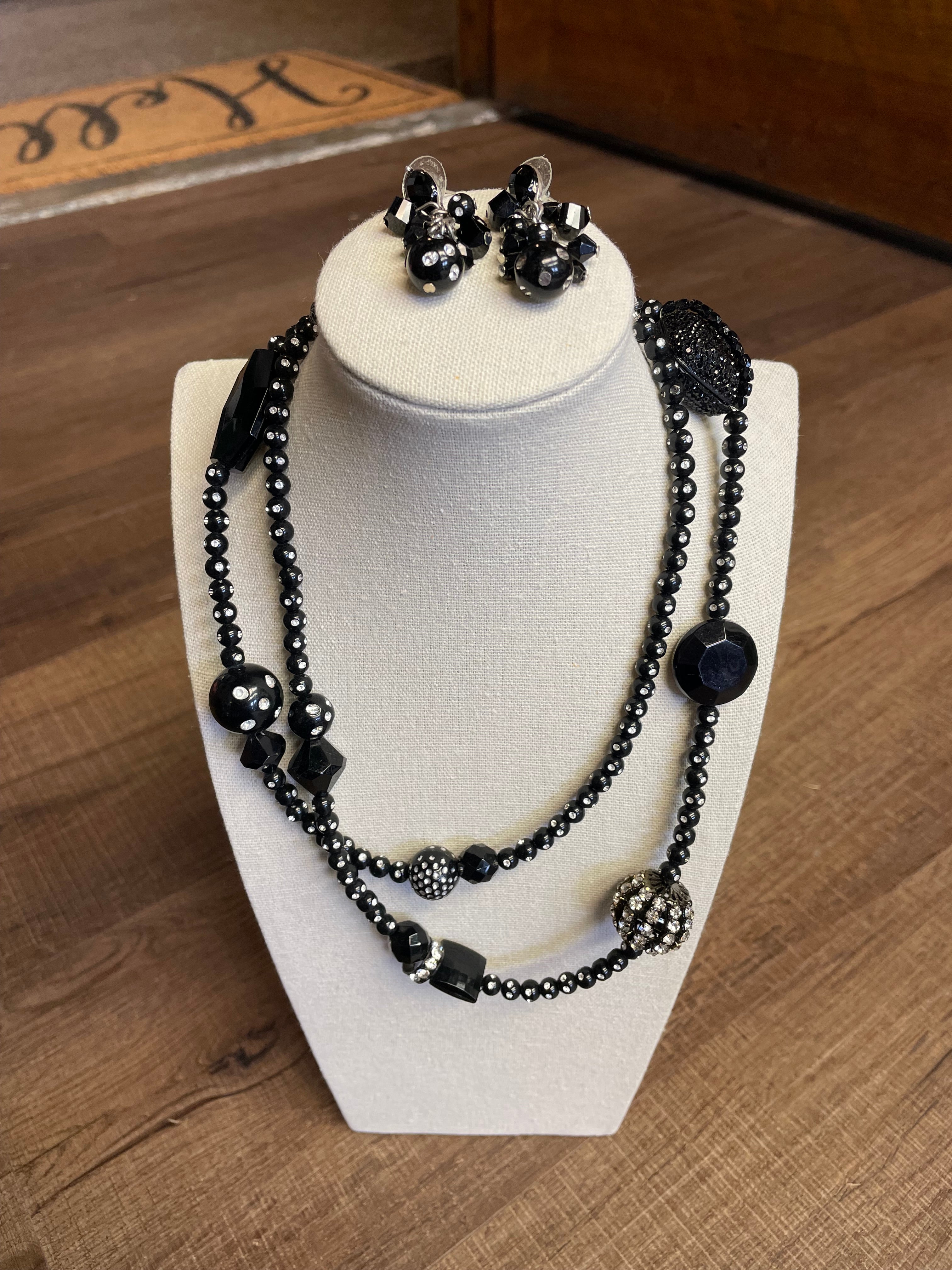 Crystal Beaded Black Necklace & Earring Set - BinxBerry Consignment