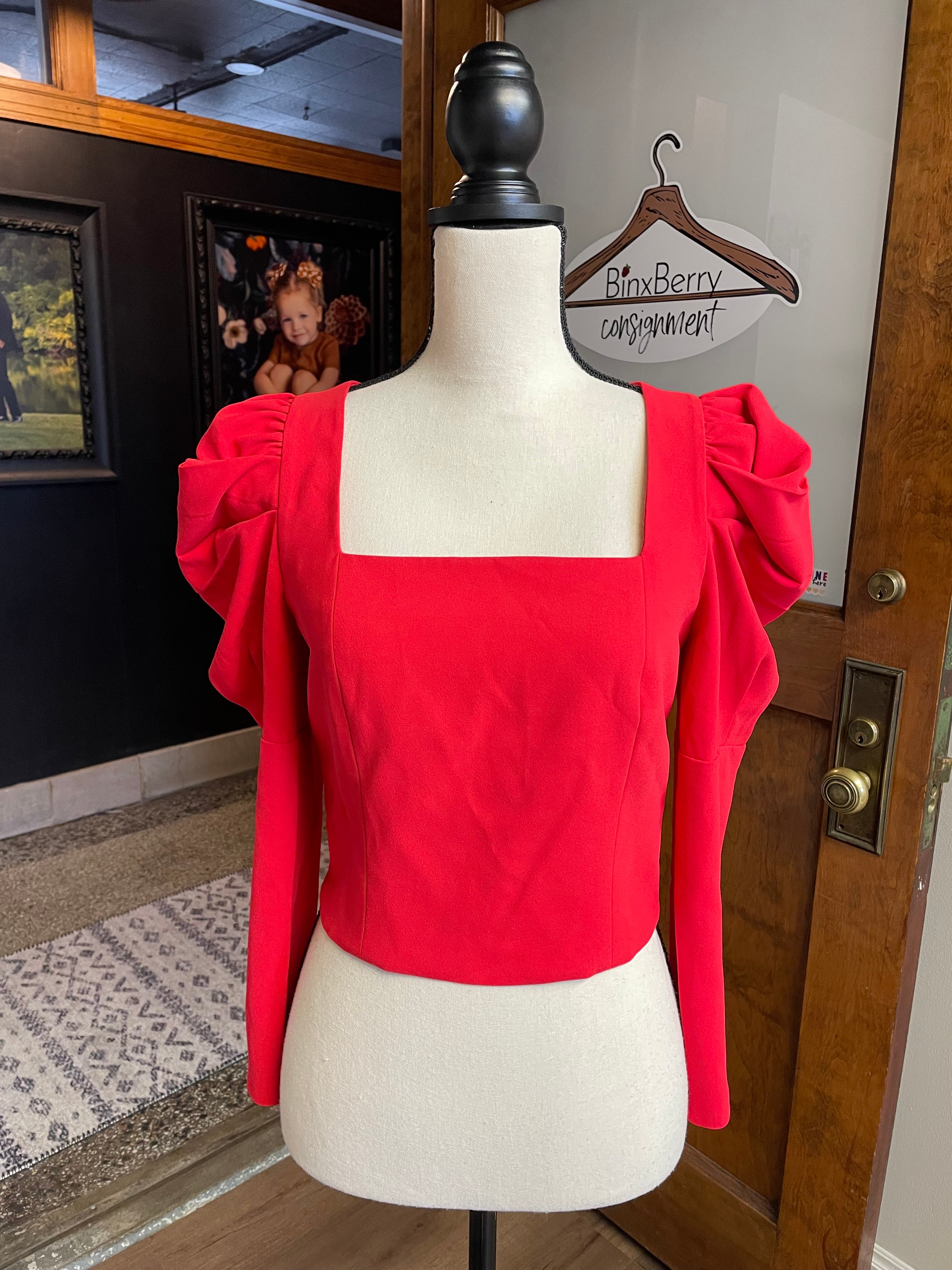 Alice & Olivia Pleated Shoulder Crop Shirt (6)