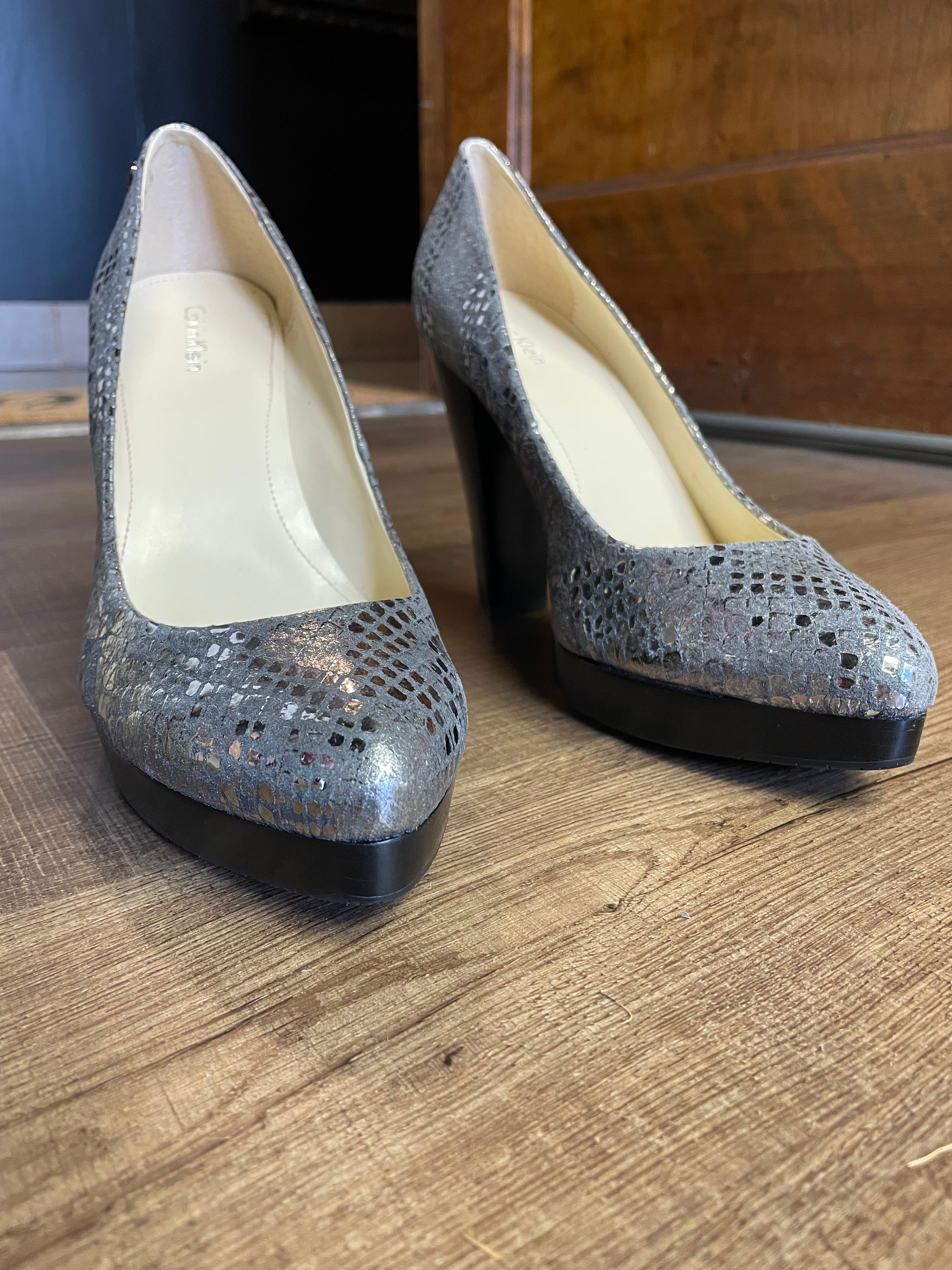 Calvin Klein Emmy Metallic Snake Heels (9.5)