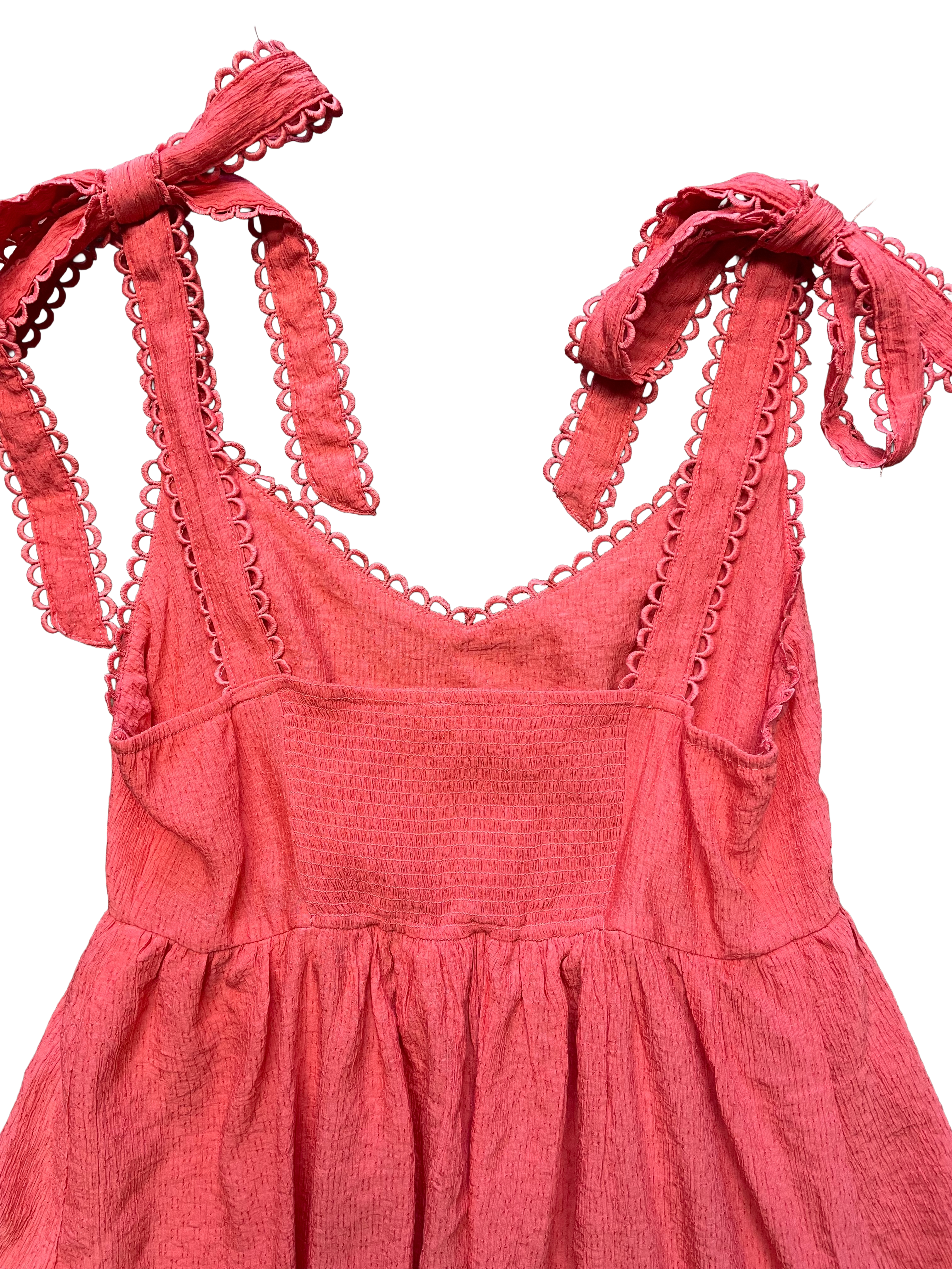 Mine Coral Tie Strap Elastic Panel Back Midi Dress (S) - BinxBerry Consignment