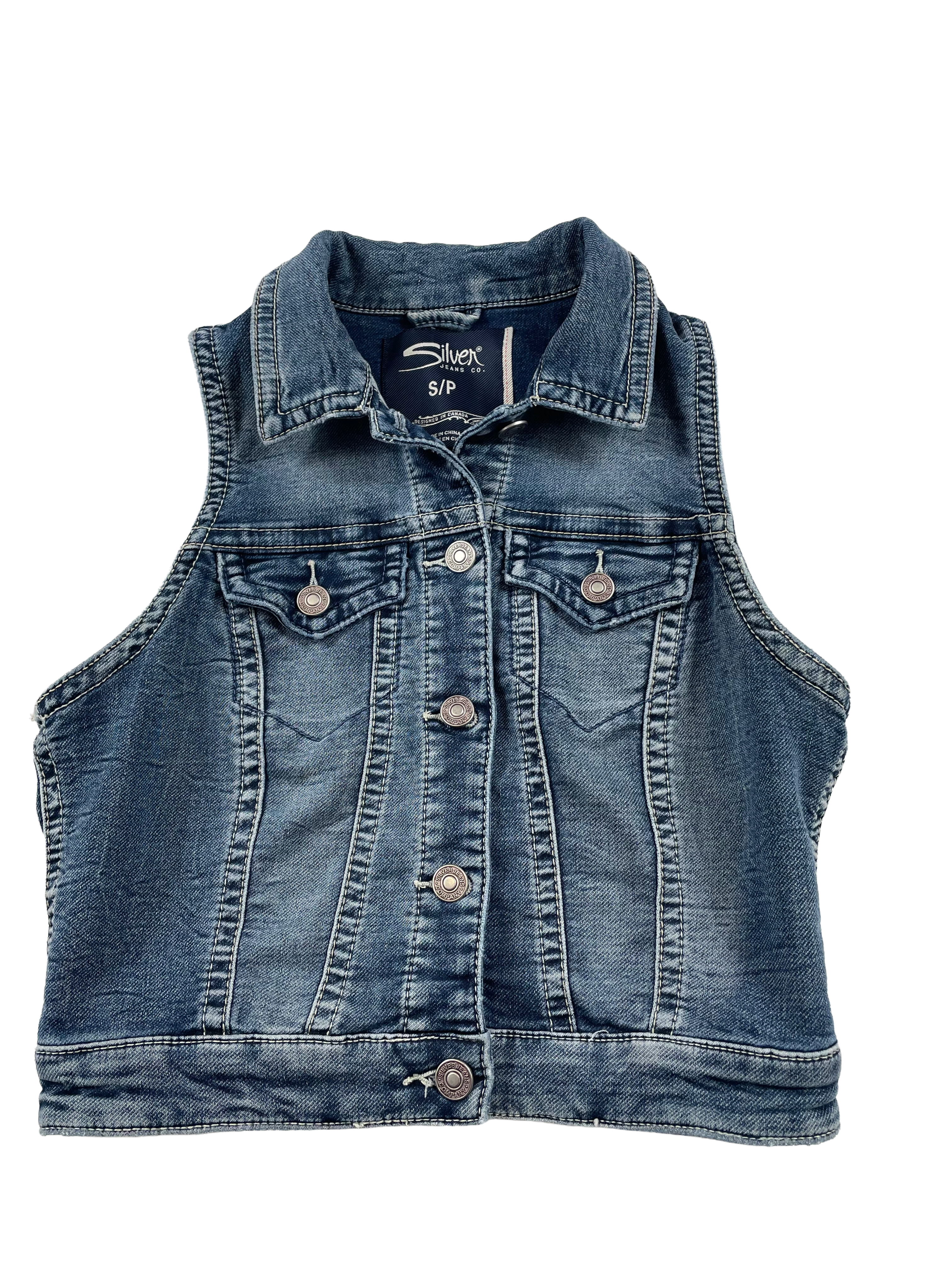 Silver Women's Cropped Jean Vest (S) - BinxBerry Consignment