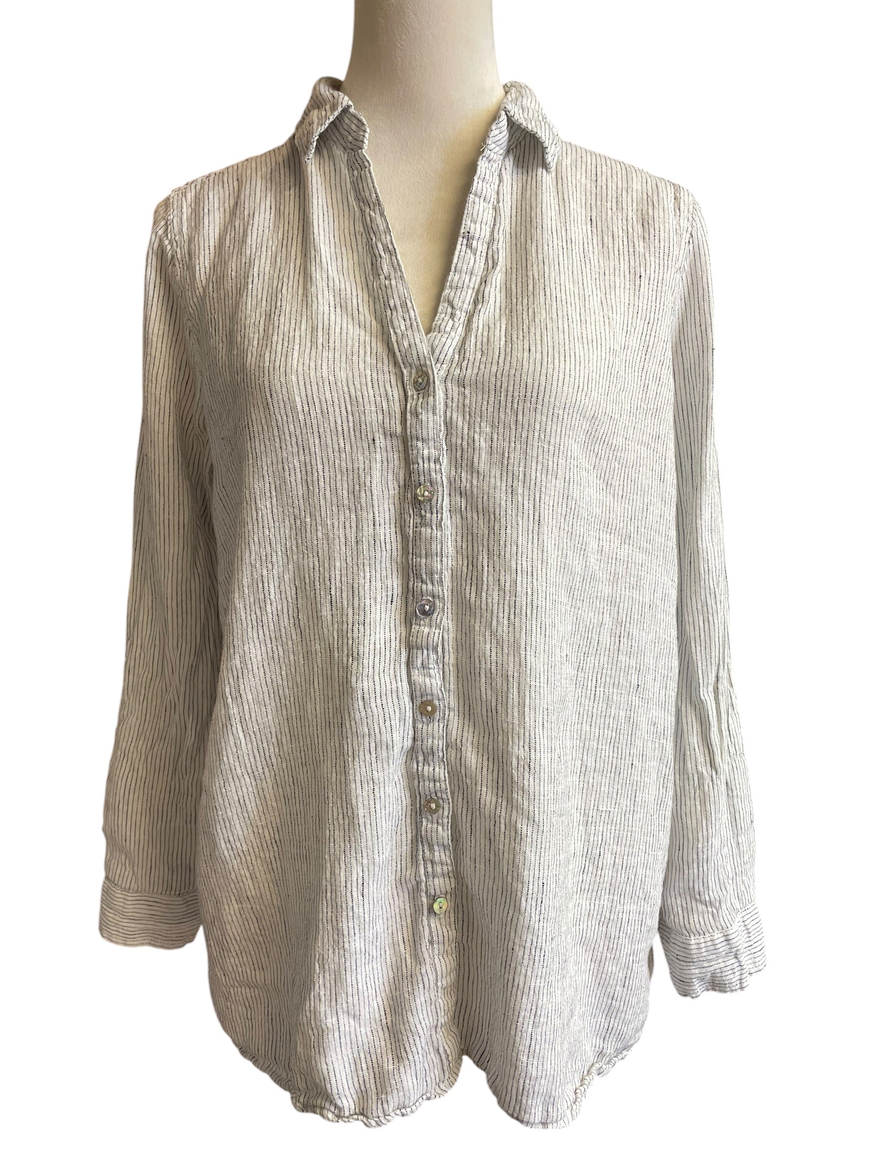 Tahari V-Neck 100% Linen Women's Button Down Blouse (S)
