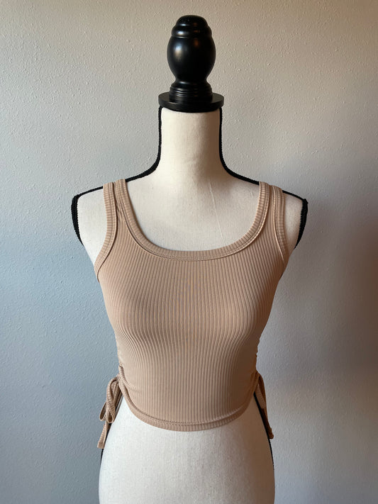 Shein Ribbed Crop Top with Tie Gathered Sides (XS)