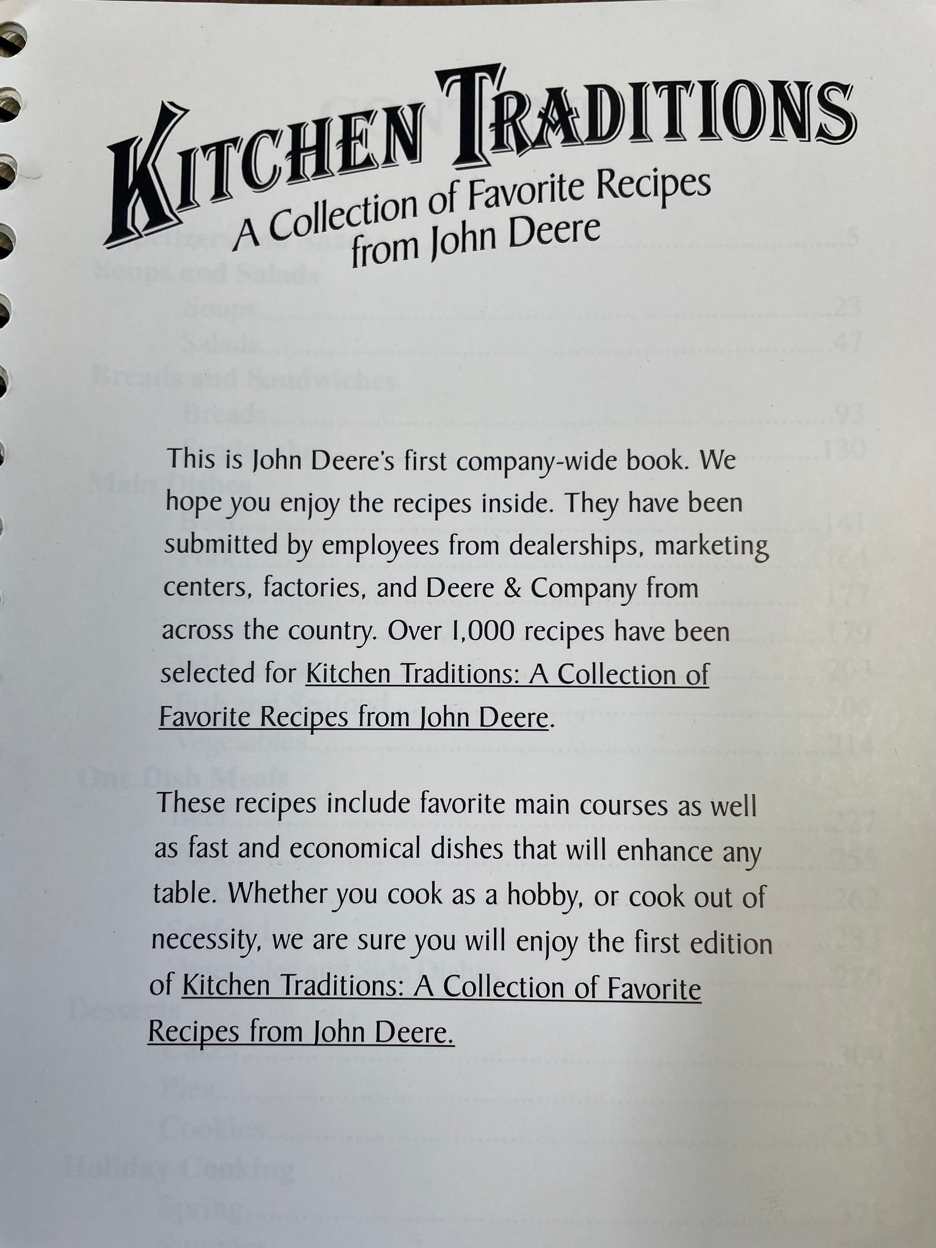 1995 Kitchen Traditions John Deere Recipe Book