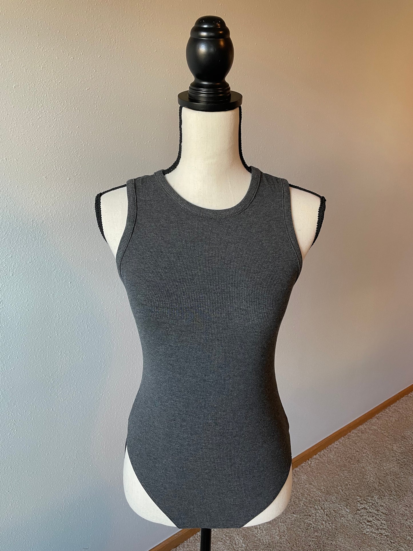 Pink Lily Gray Ribbed Tank Bodysuit (M)