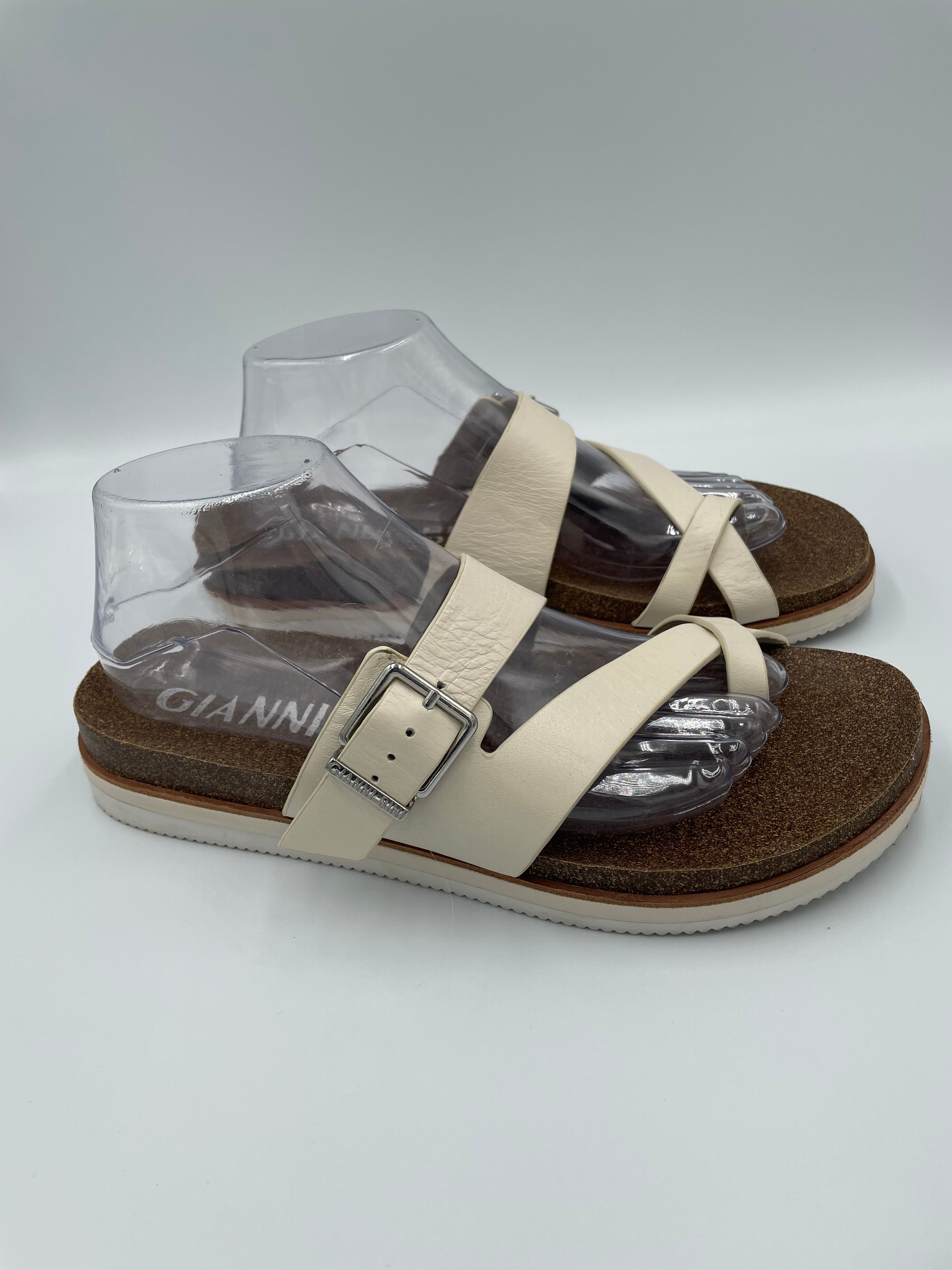 Gianni Bini Women's Leather Cork Cream Sandals (10)