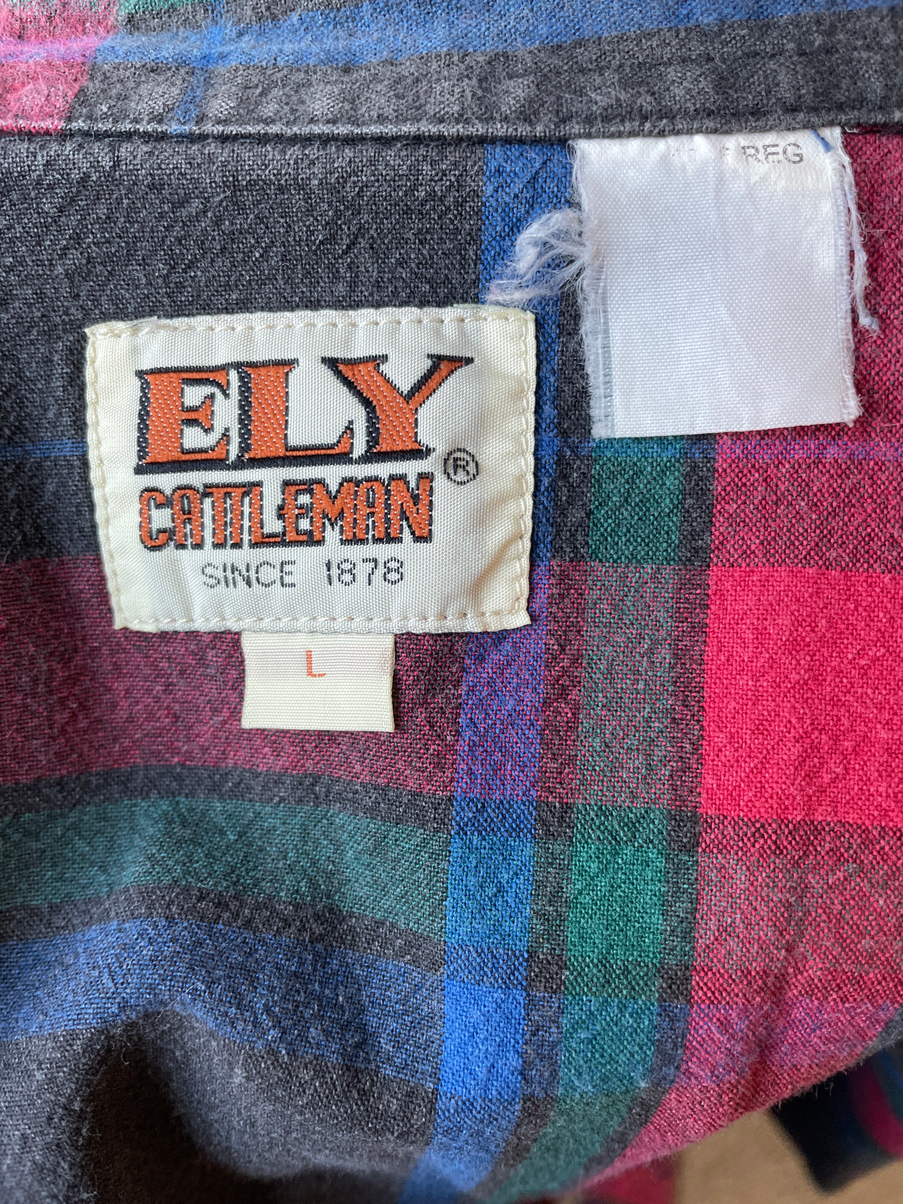 Vintage Ely Cattleman Pearl Snap Flannel Shirt (L)