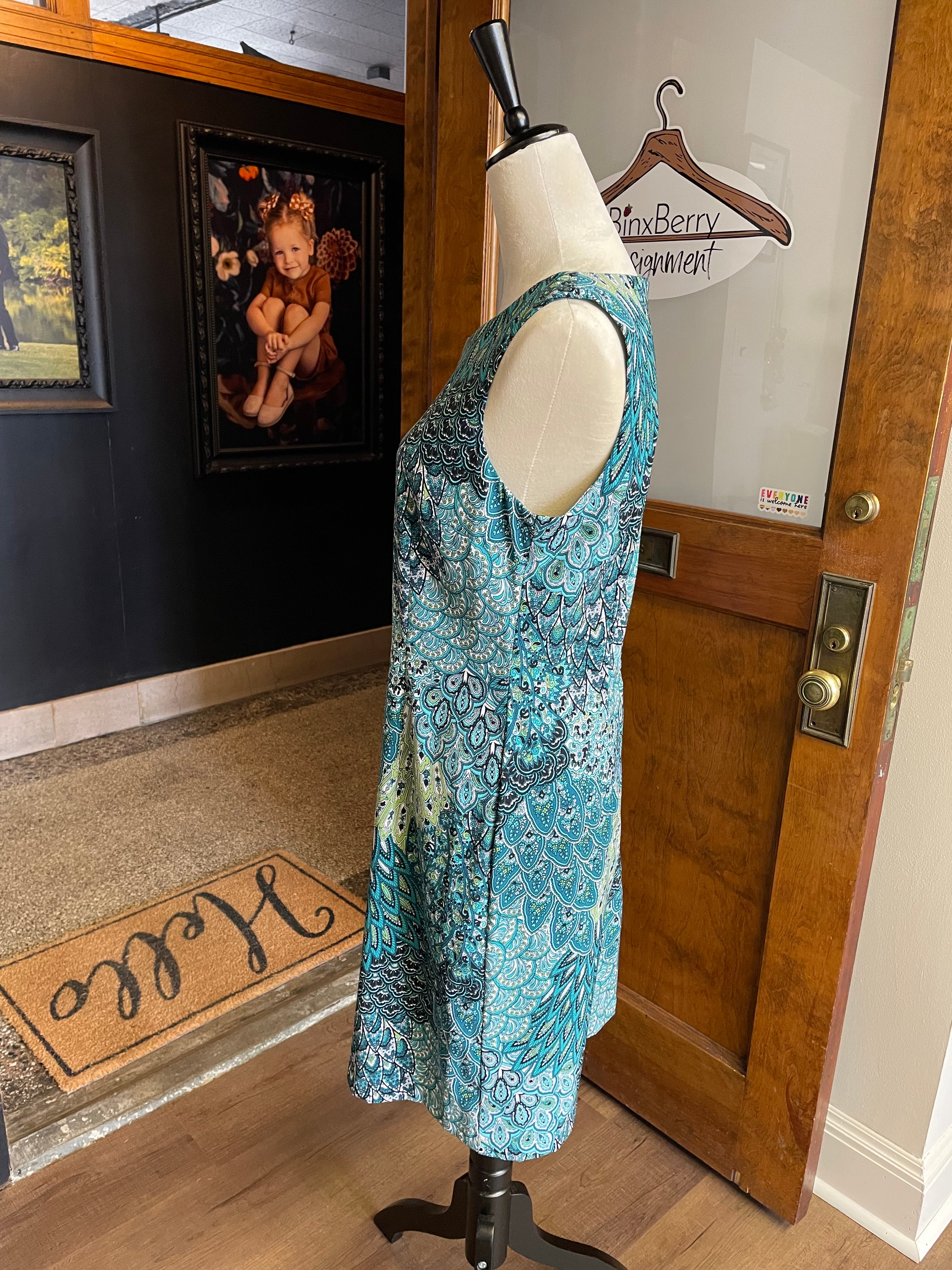 Connected Apparel Peacock Feather Shift Dress (12)