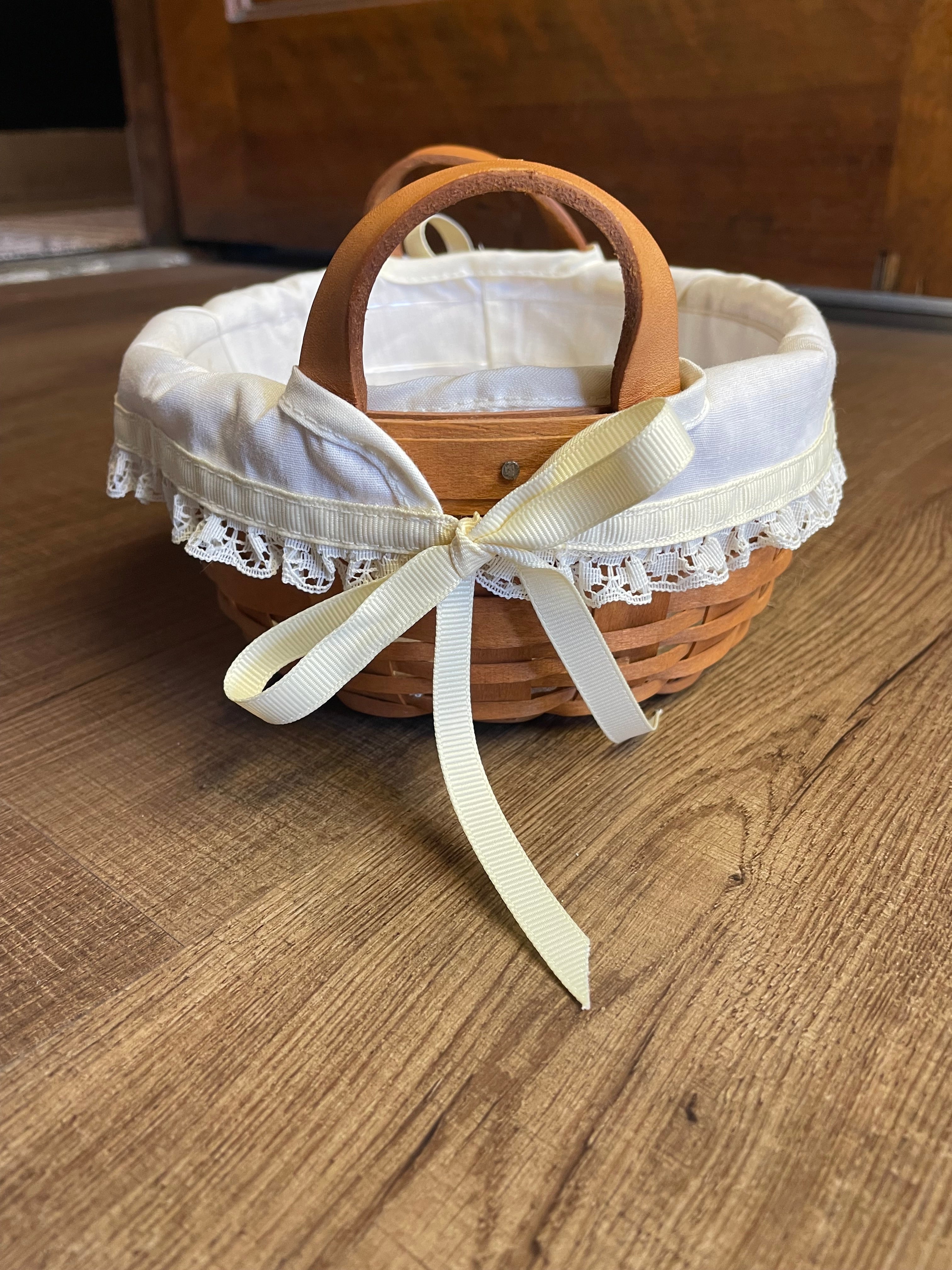 Longaberger 7" Basket With Leather Handles, Liner & Protector
