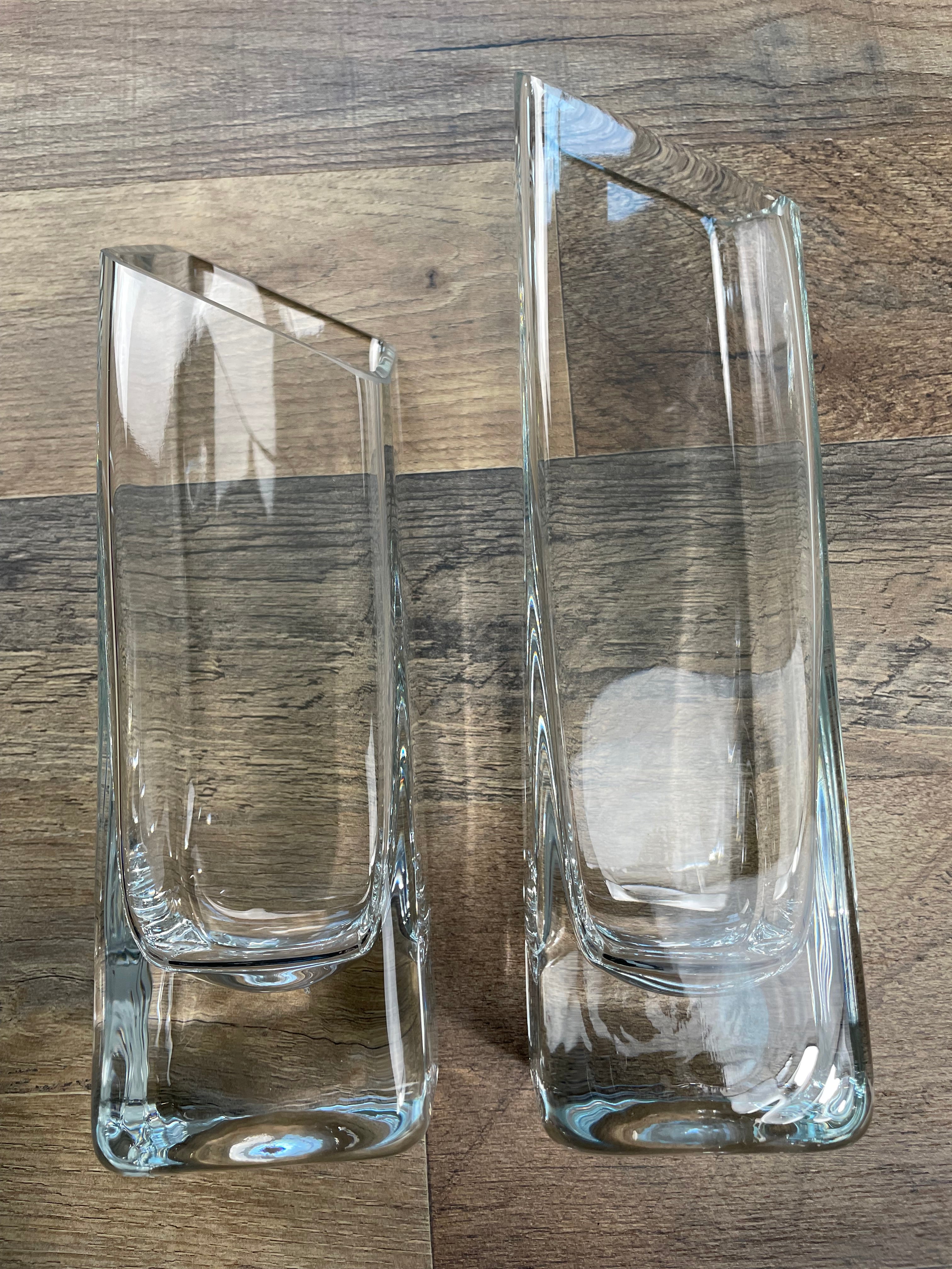 Heavy Thick Square Diamond Slant Cut Glass Vases (set of 2)