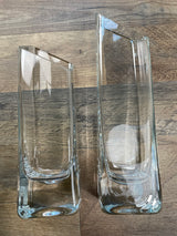 Heavy Thick Square Diamond Slant Cut Glass Vases (set of 2)
