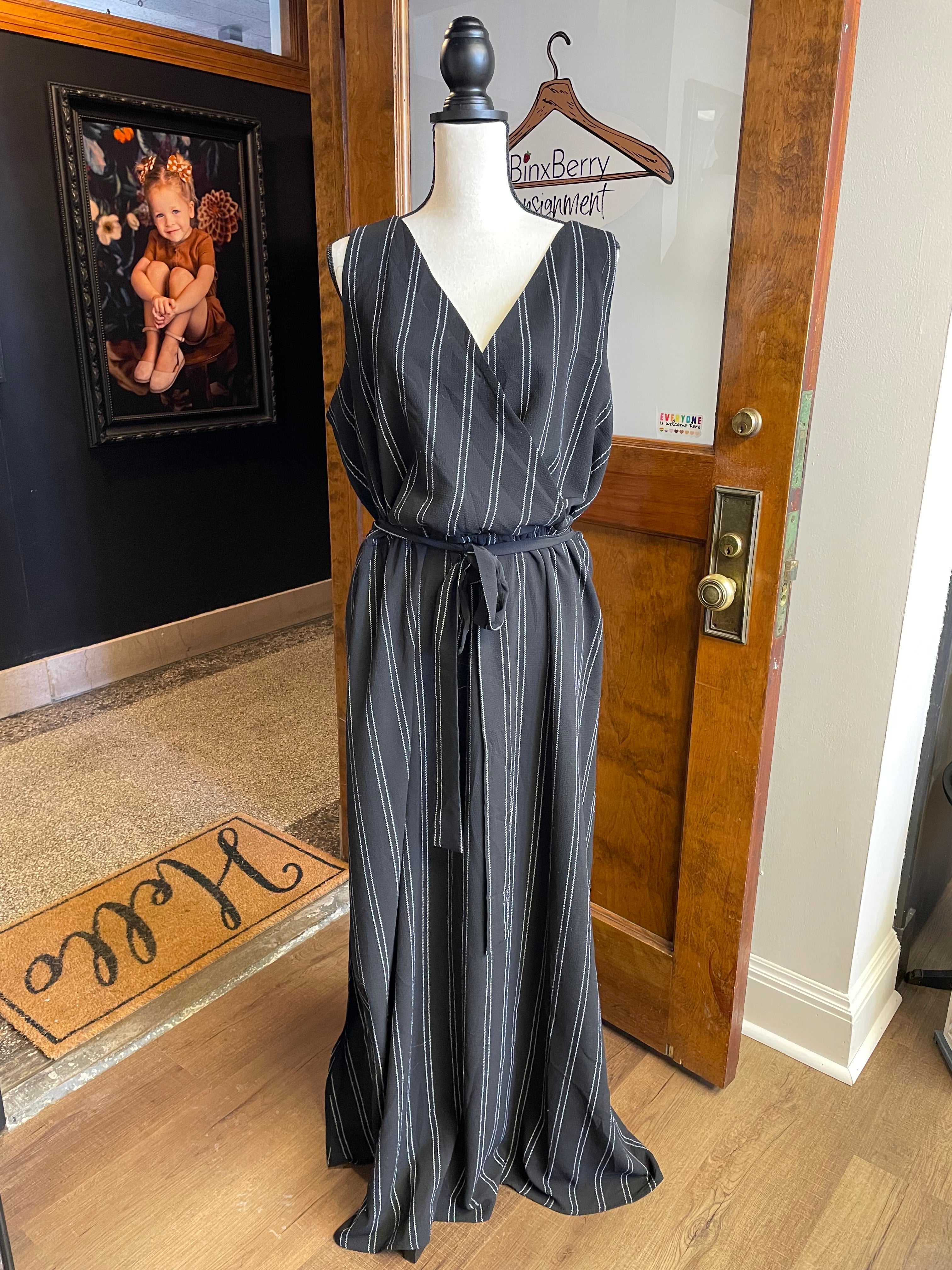 City Chic Belted Pinstripe Sleeveless Dress (20)