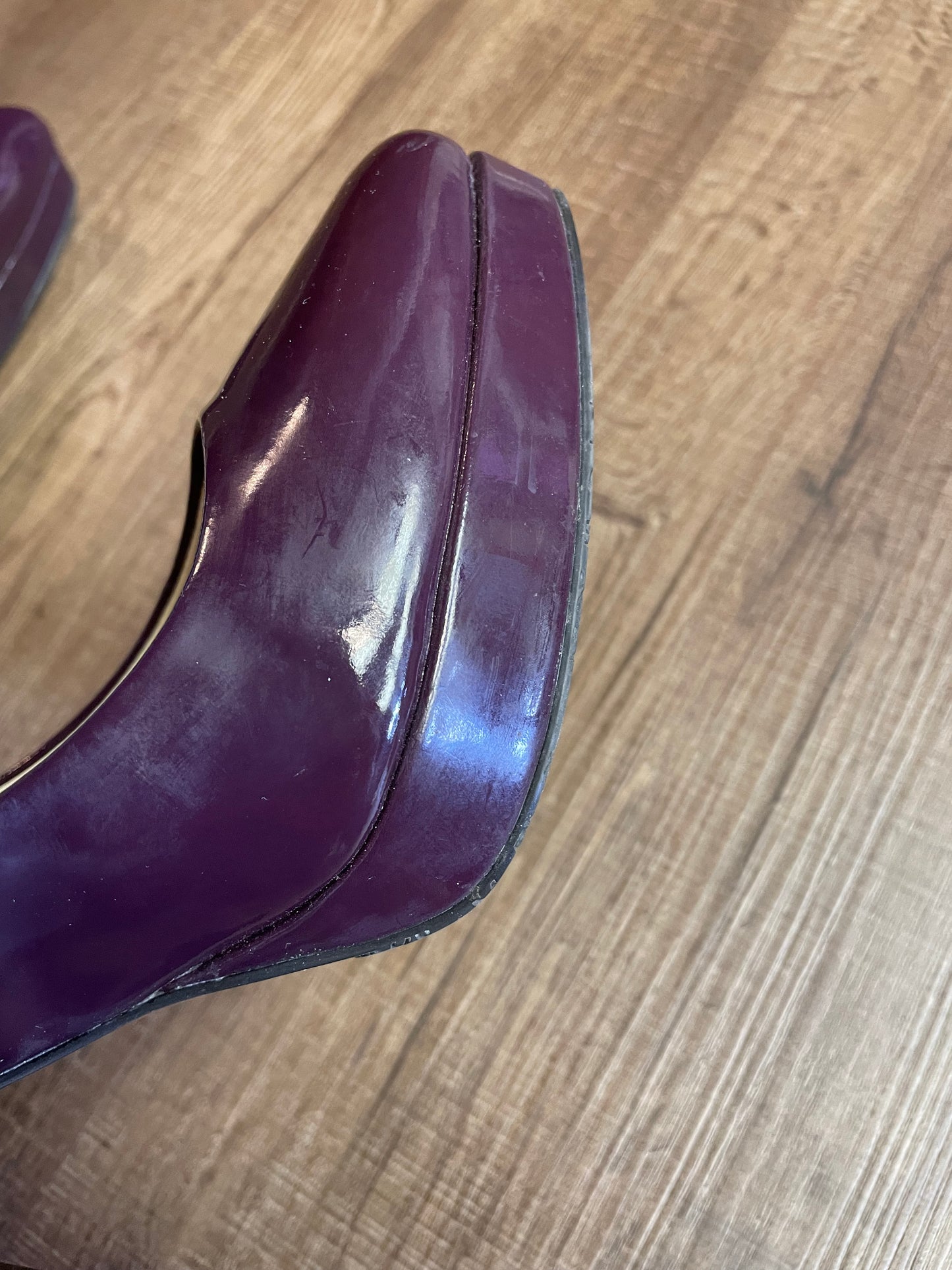 Calvin Klein Emmy Two Tone Patent Plum Platform Heels (9)