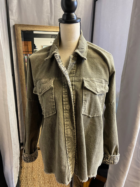 She + Sky Olive Corduroy Jacket (L)