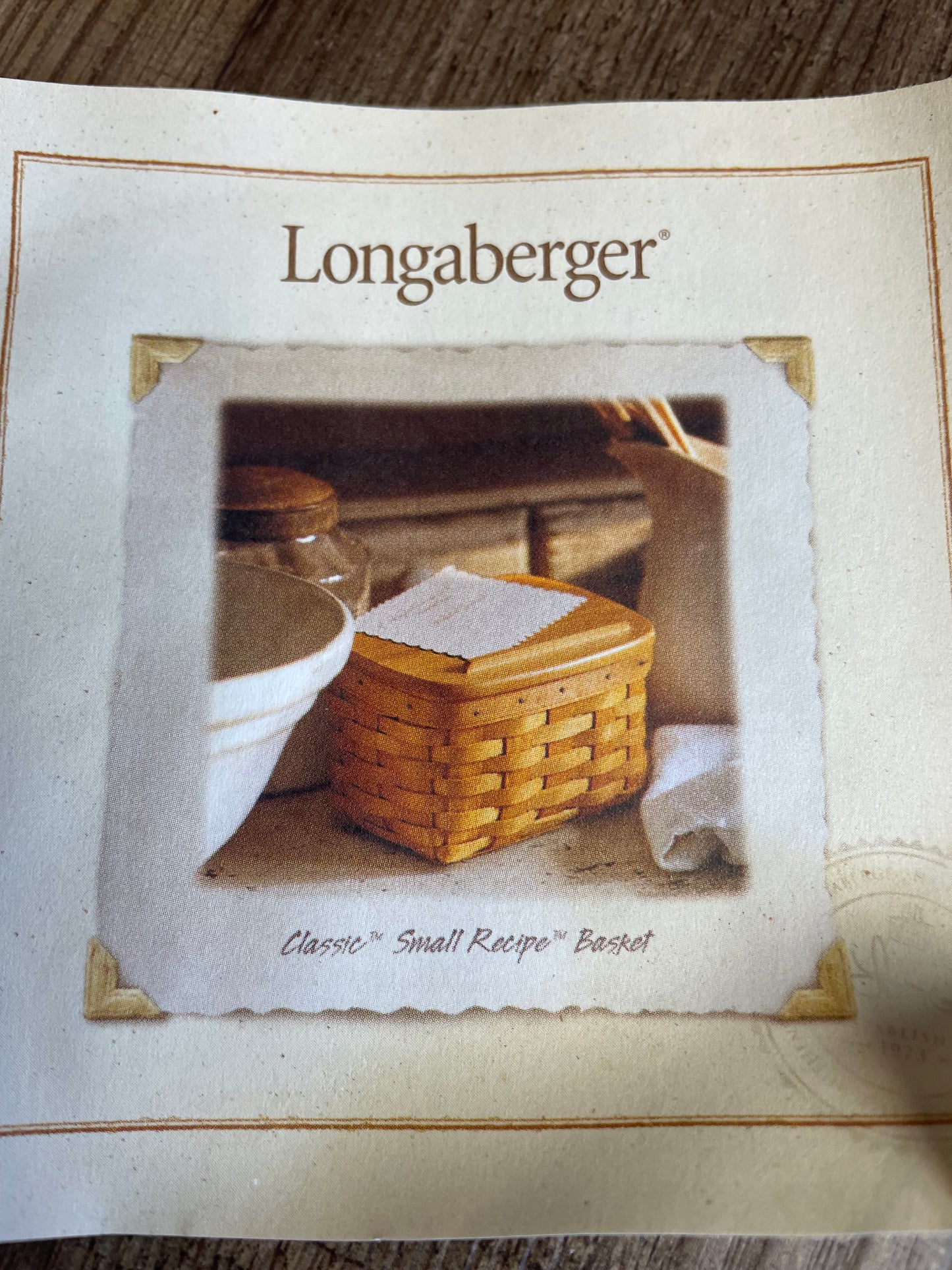 Longaberger 2001 Classic Small Recipe Basket with Lid and Protector
