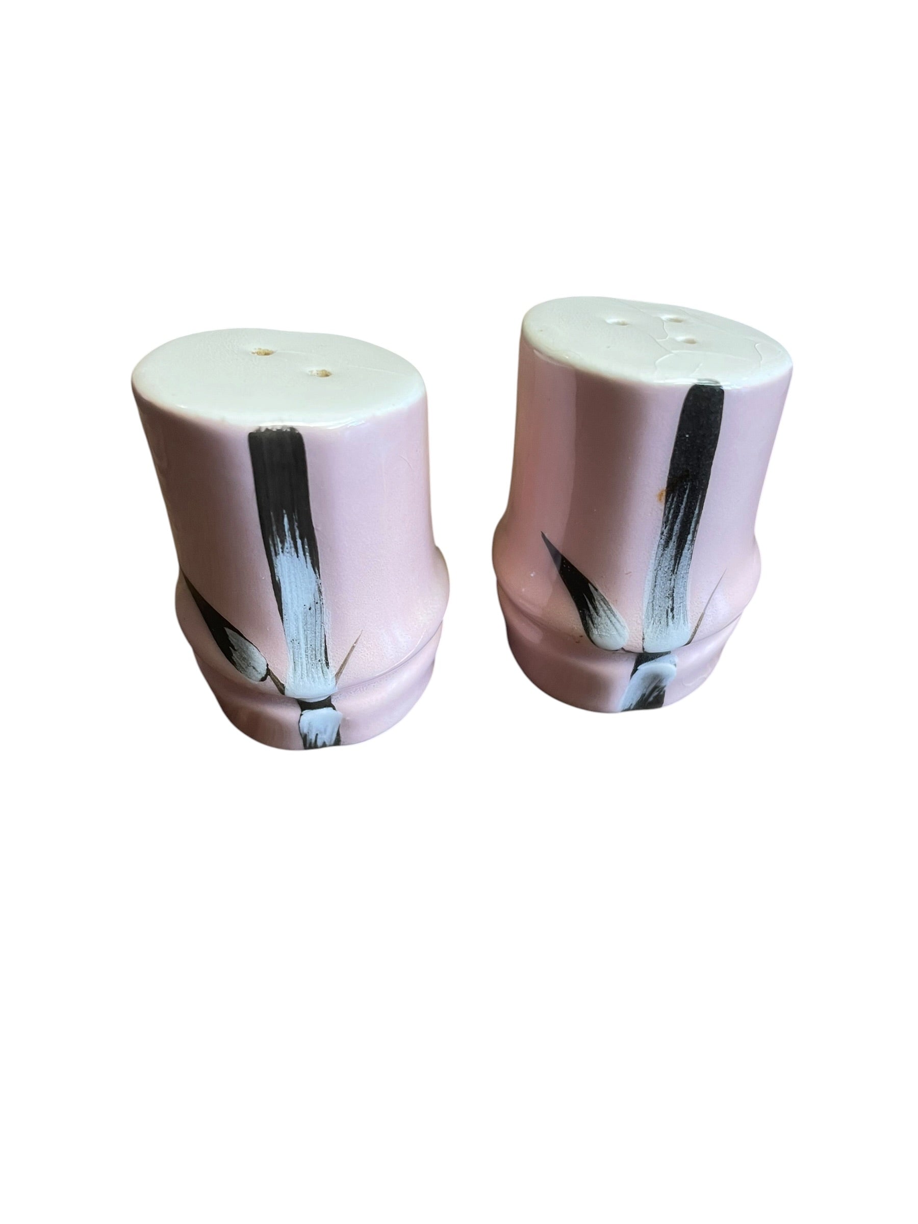VTG California Pottery Weil Ware 1940s Bambu Pink Salt & Pepper Shakers
