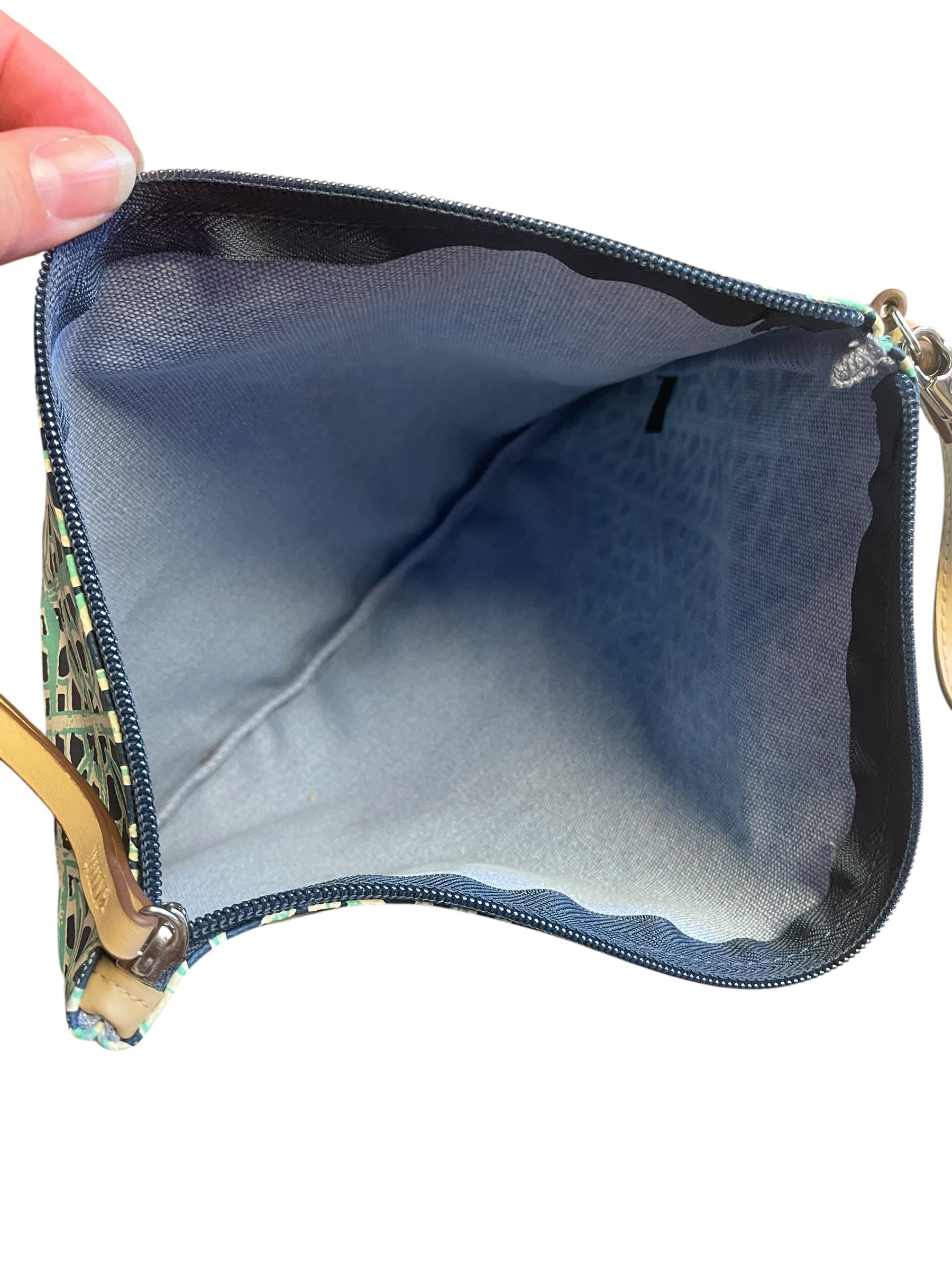 Stella & Dot Teal Print Leather Market Tote Shoulder Bag Soft W/Makeup Bag