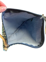 Stella & Dot Teal Print Leather Market Tote Shoulder Bag Soft W/Makeup Bag