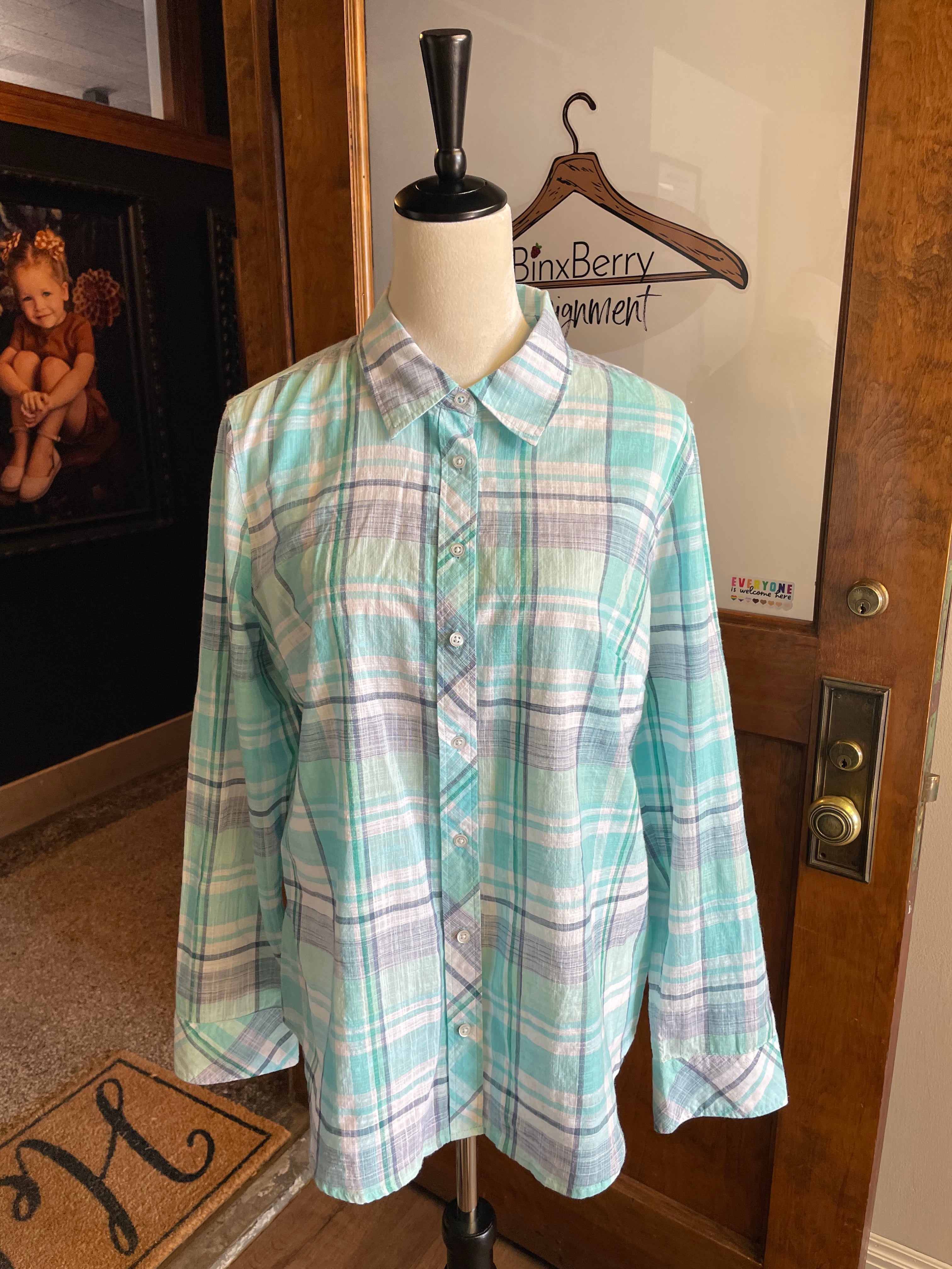 Talbots Plaid Women's Lightweight Button Down (L) - BinxBerry Consignment