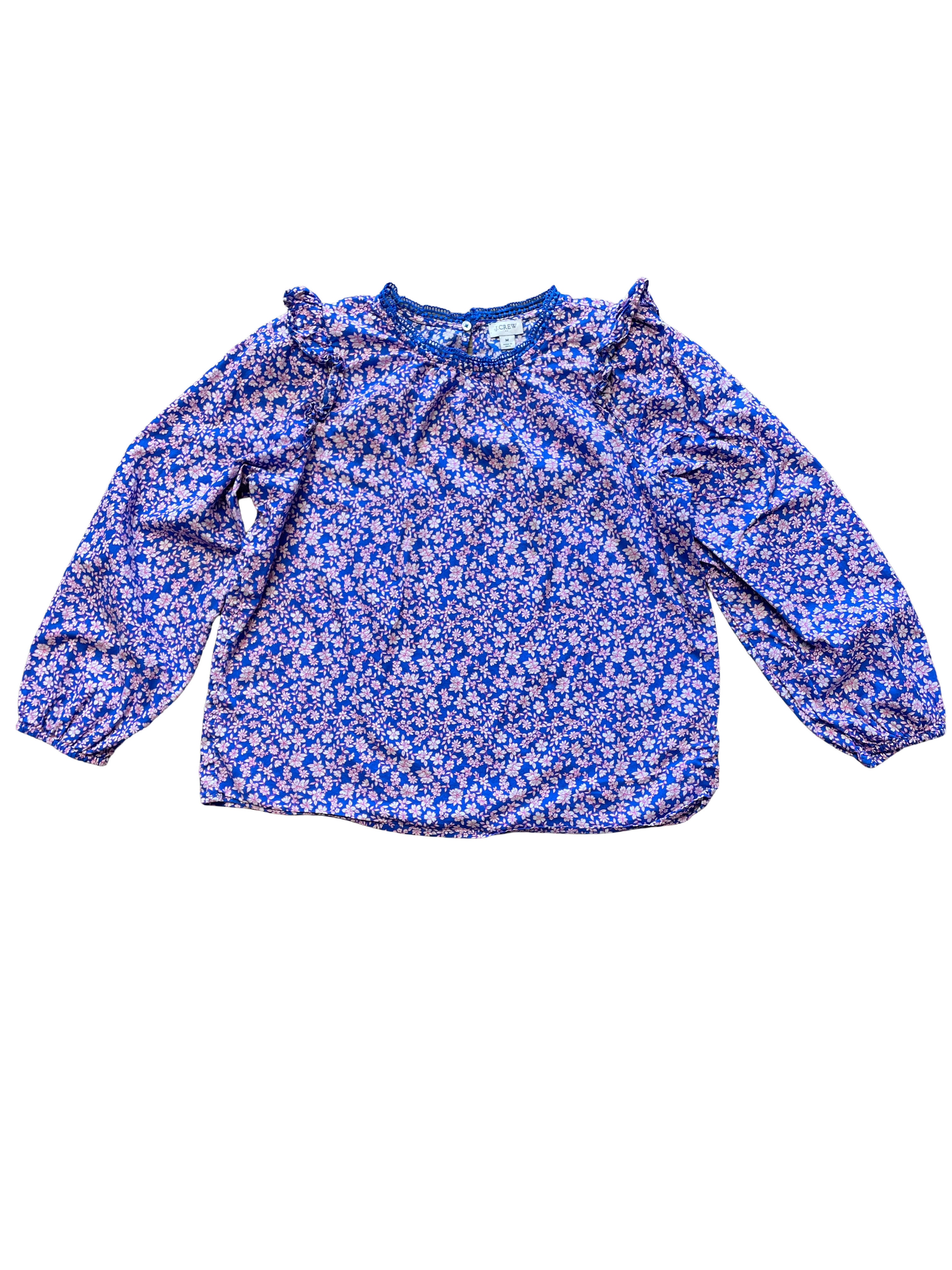 J. Crew Floral Blouse with Ruffle Shoulder (M)