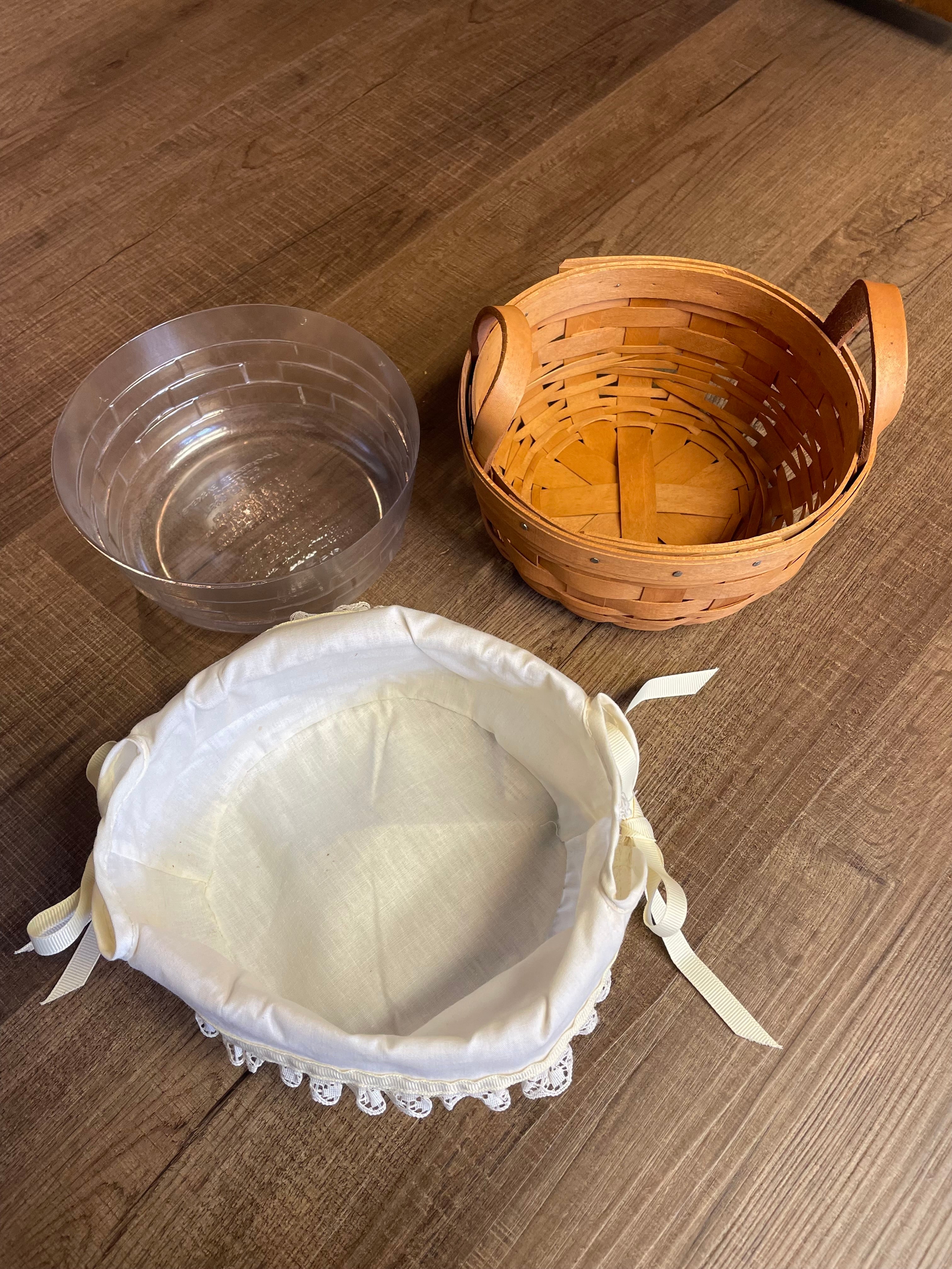Longaberger 7" Basket With Leather Handles, Liner & Protector