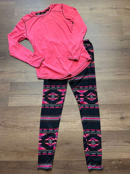 Cuddl Duds Pink Geometric Lounge Set (M)
