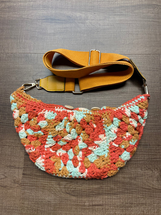 Pink and Gold Crochet Bag with Gold Strap