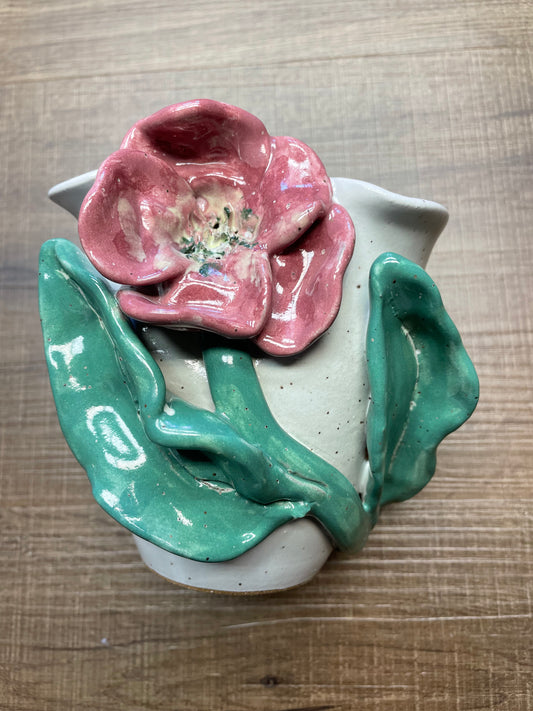 Vintage Rose Painted Clay Vase