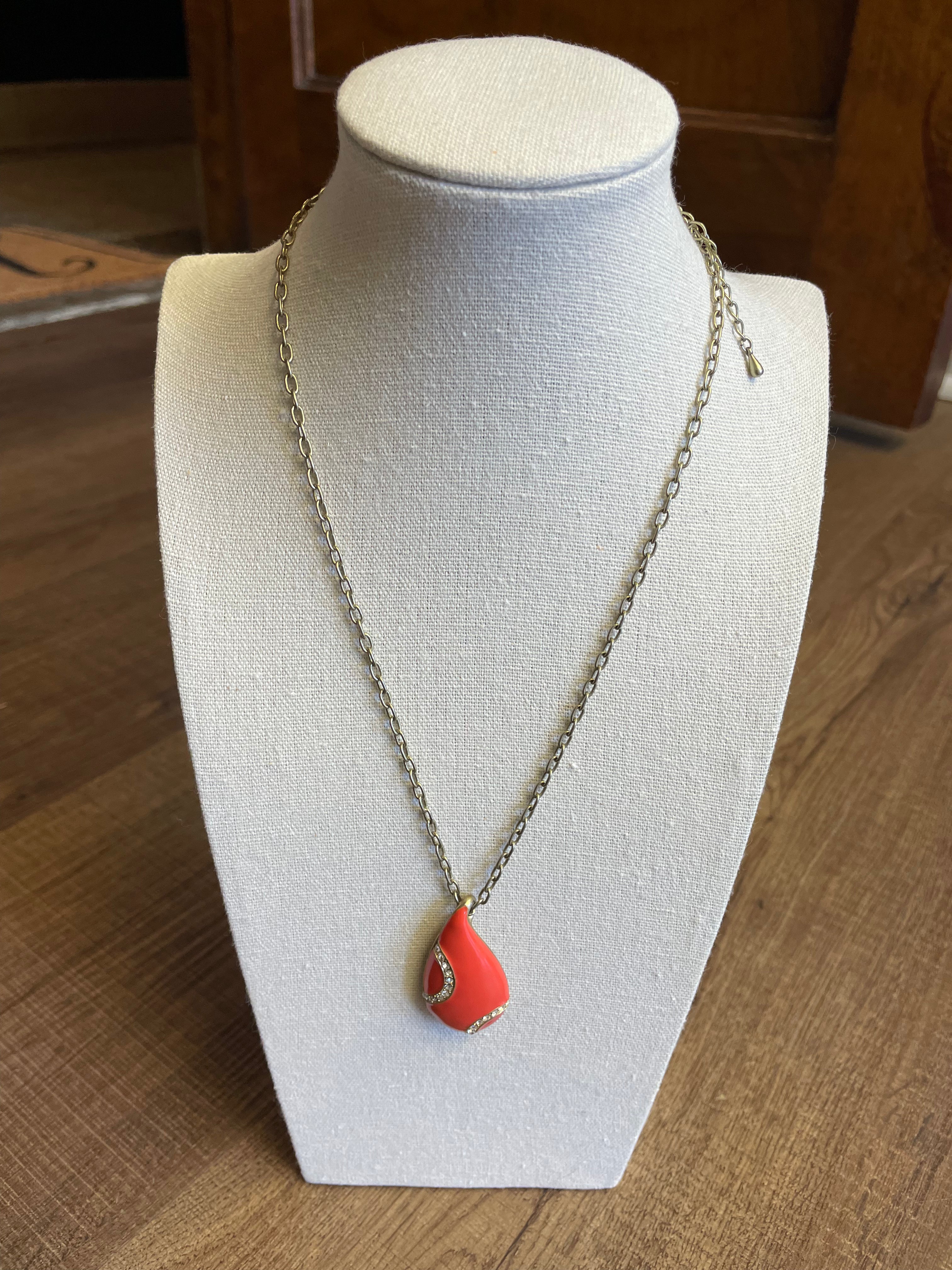 Lia Sophia Kiam Family Coral Teardrop Pendant Necklace - BinxBerry Consignment