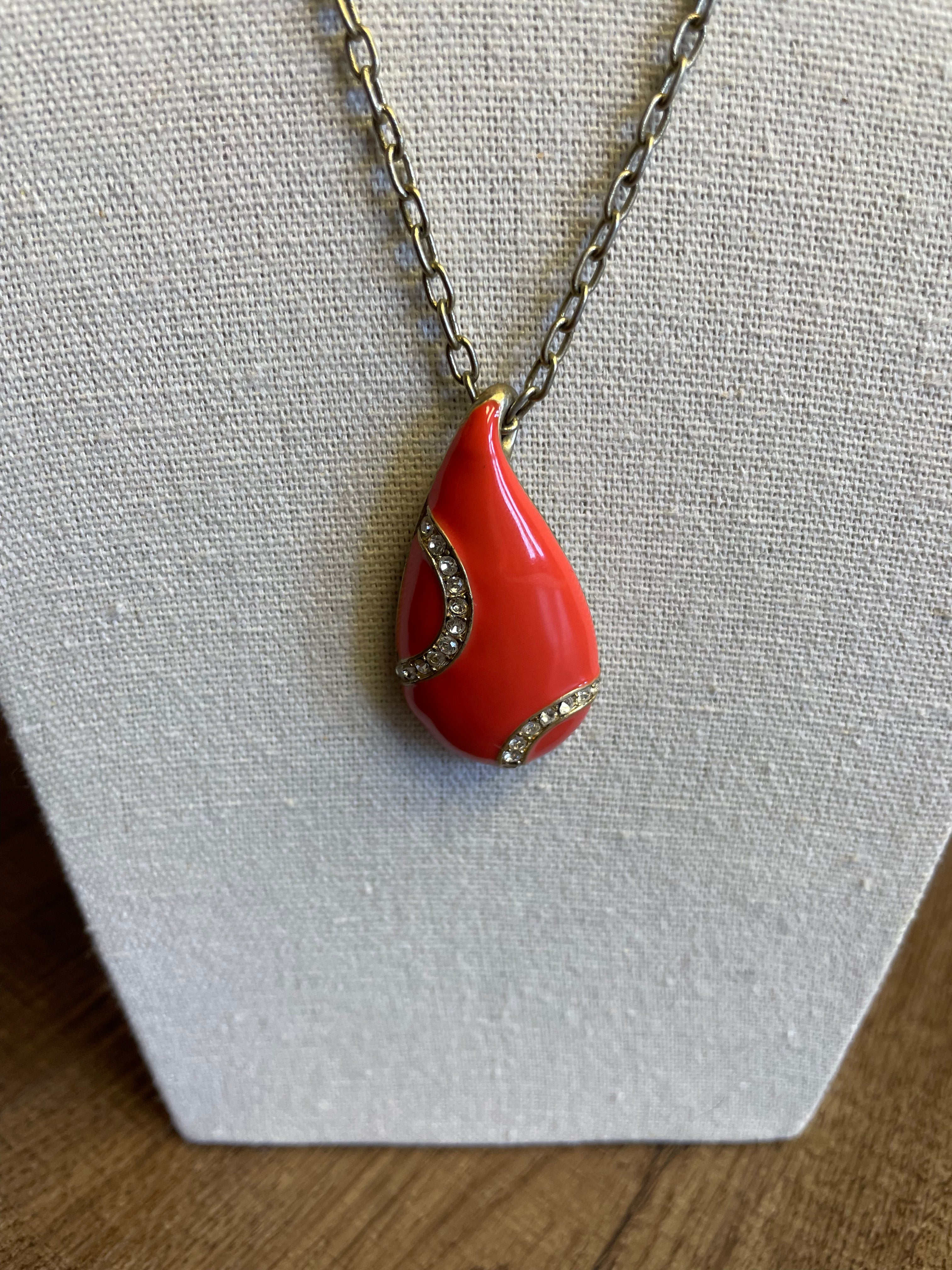 Lia Sophia Kiam Family Coral Teardrop Pendant Necklace - BinxBerry Consignment