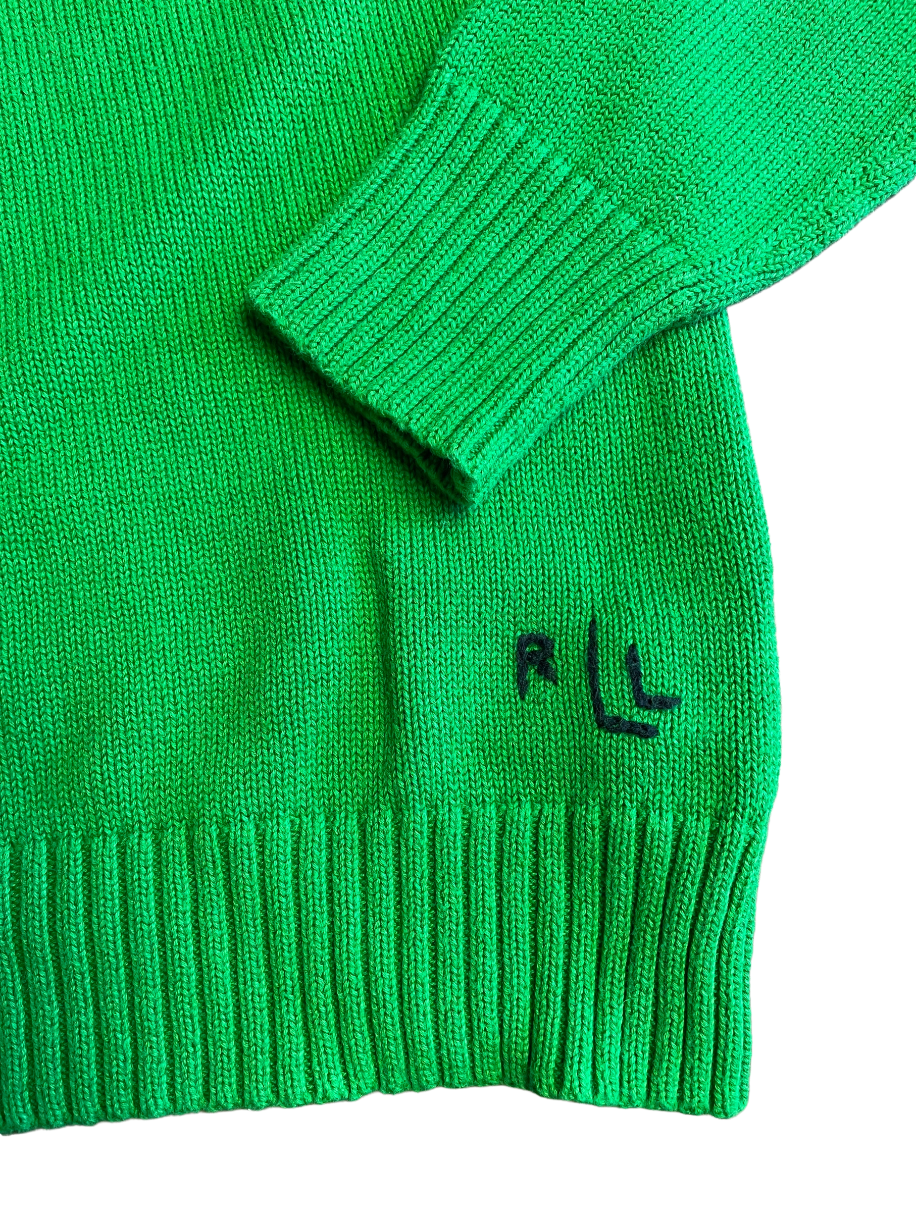 Vintage Ralph Lauren Women's Stitched Flag Kelly Green Sweater (M)