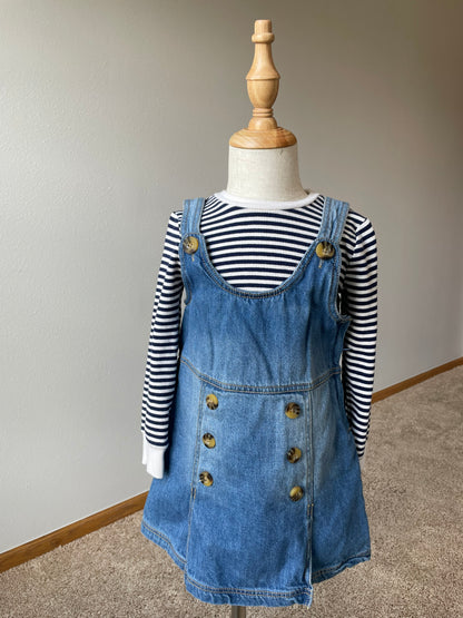 Flappadoodles Denim Jumper with Striped Shirt (4T)