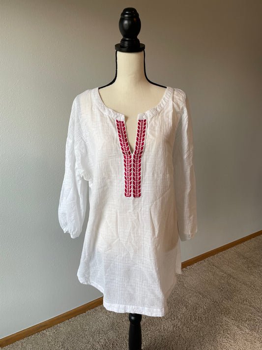 White Blouse with Red Stitching (XXL)