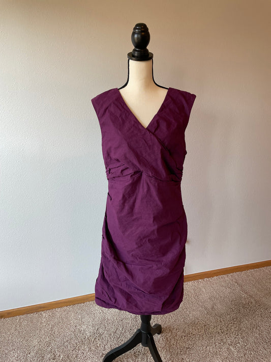 Eileen Fisher Purple Silk Ruched Cocktail Dress (16)