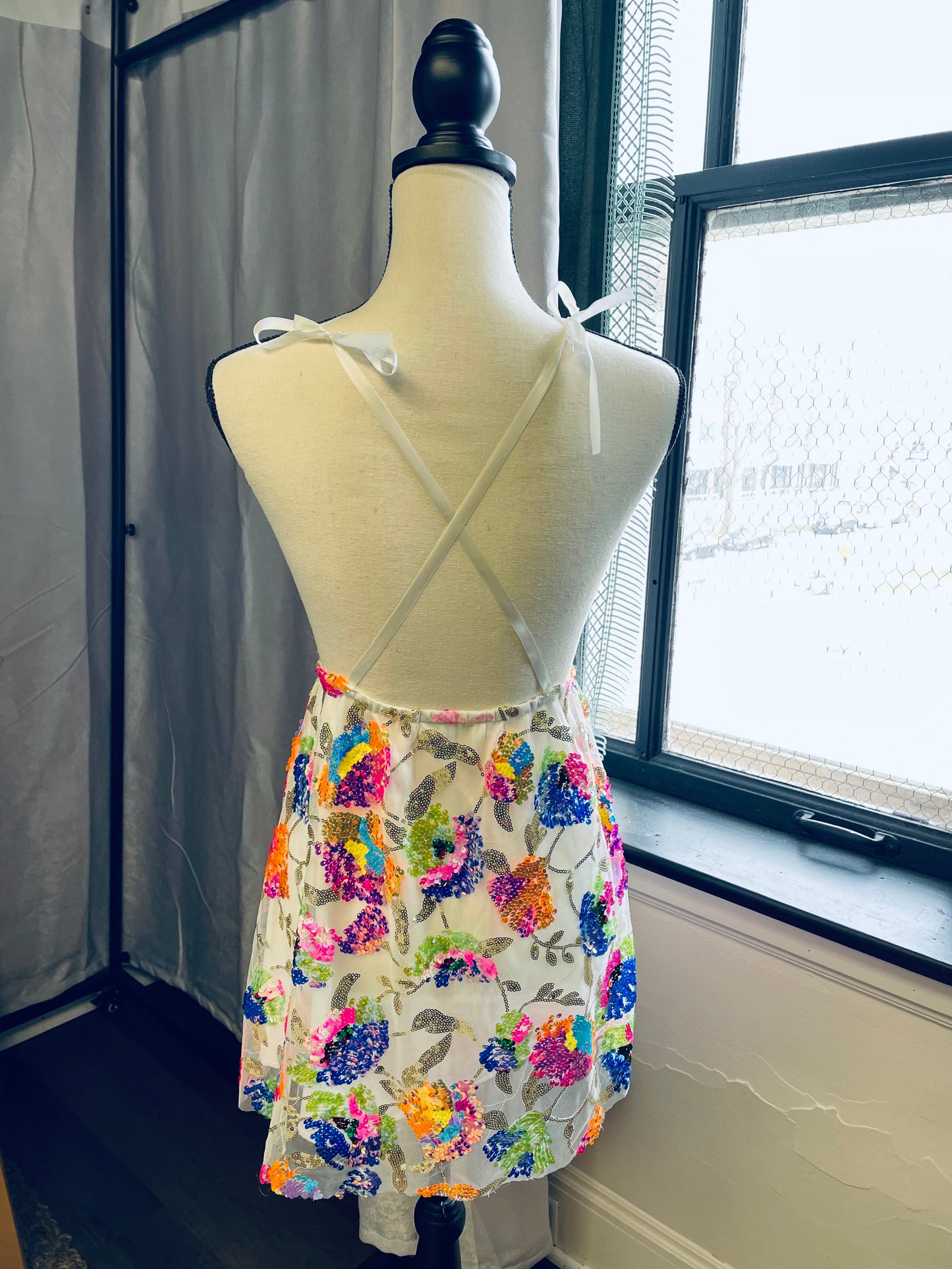 Brooklyn's Sequin Plunge Mini Dress (S)