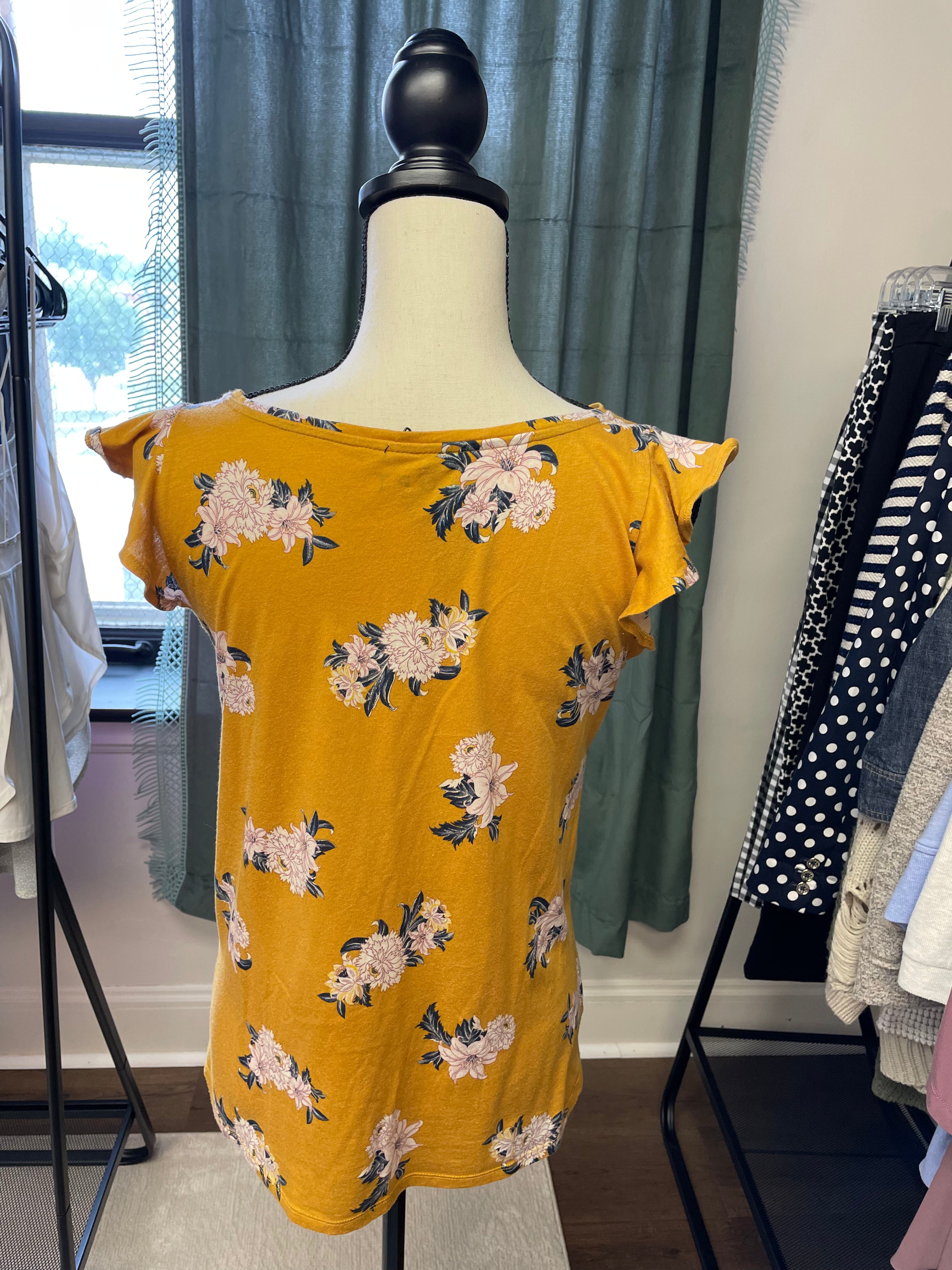 Loft Gold Ruffle Sleeve Knit Shirt (S)