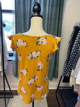 Loft Gold Ruffle Sleeve Knit Shirt (S)