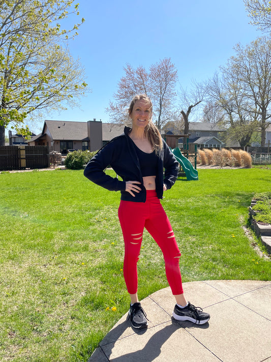 Zyia Active Luxe Slash Red Leggings (L)
