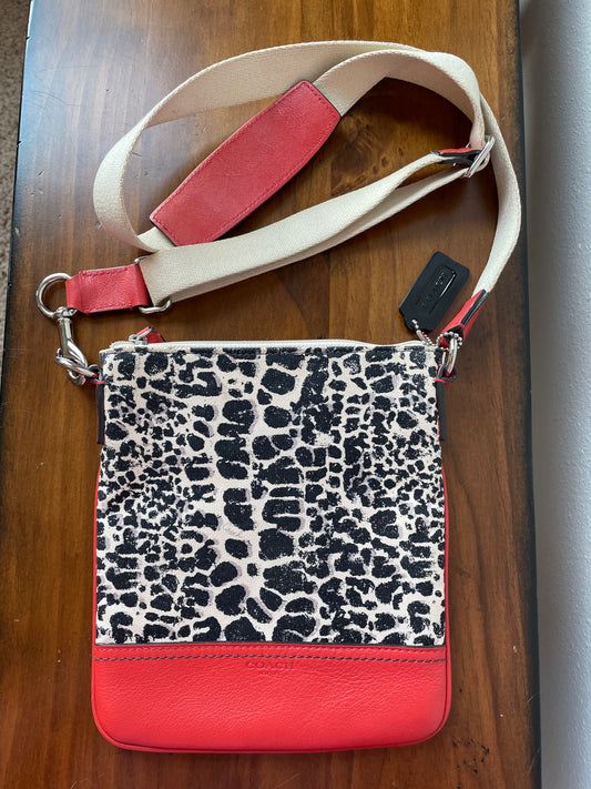Coach Leopard Print Red Leather Crossbody