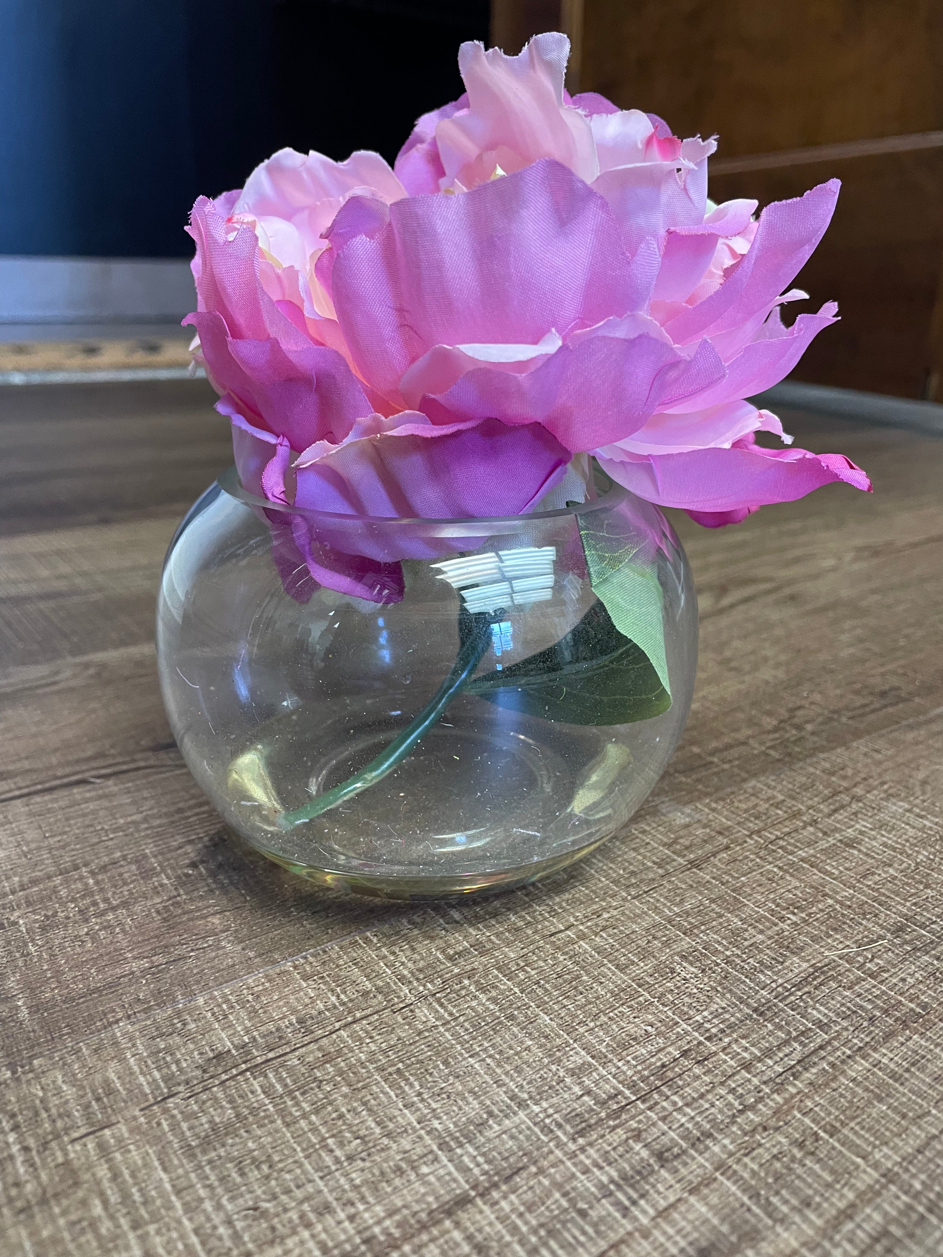 Artificial Peonies in Glass Vase